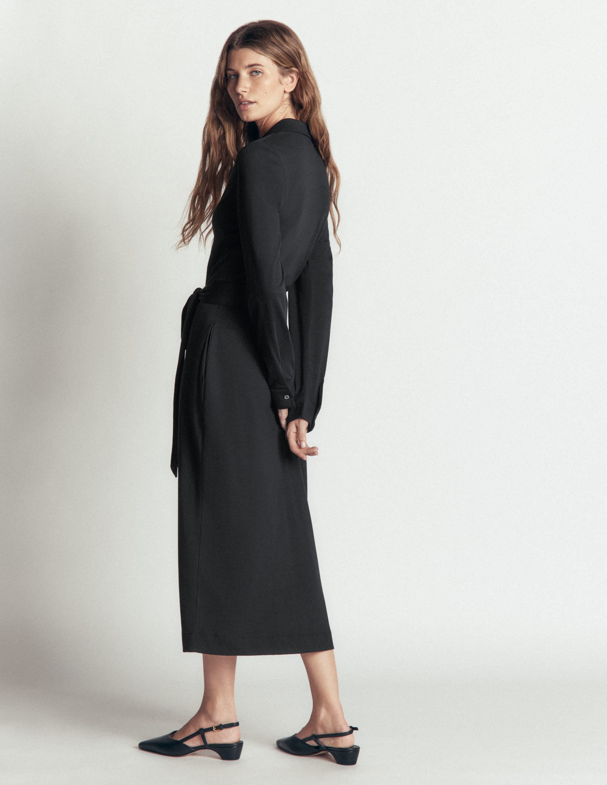 Gerafftes Jersey-Hemdblusenkleid-Schwarz - Image 3