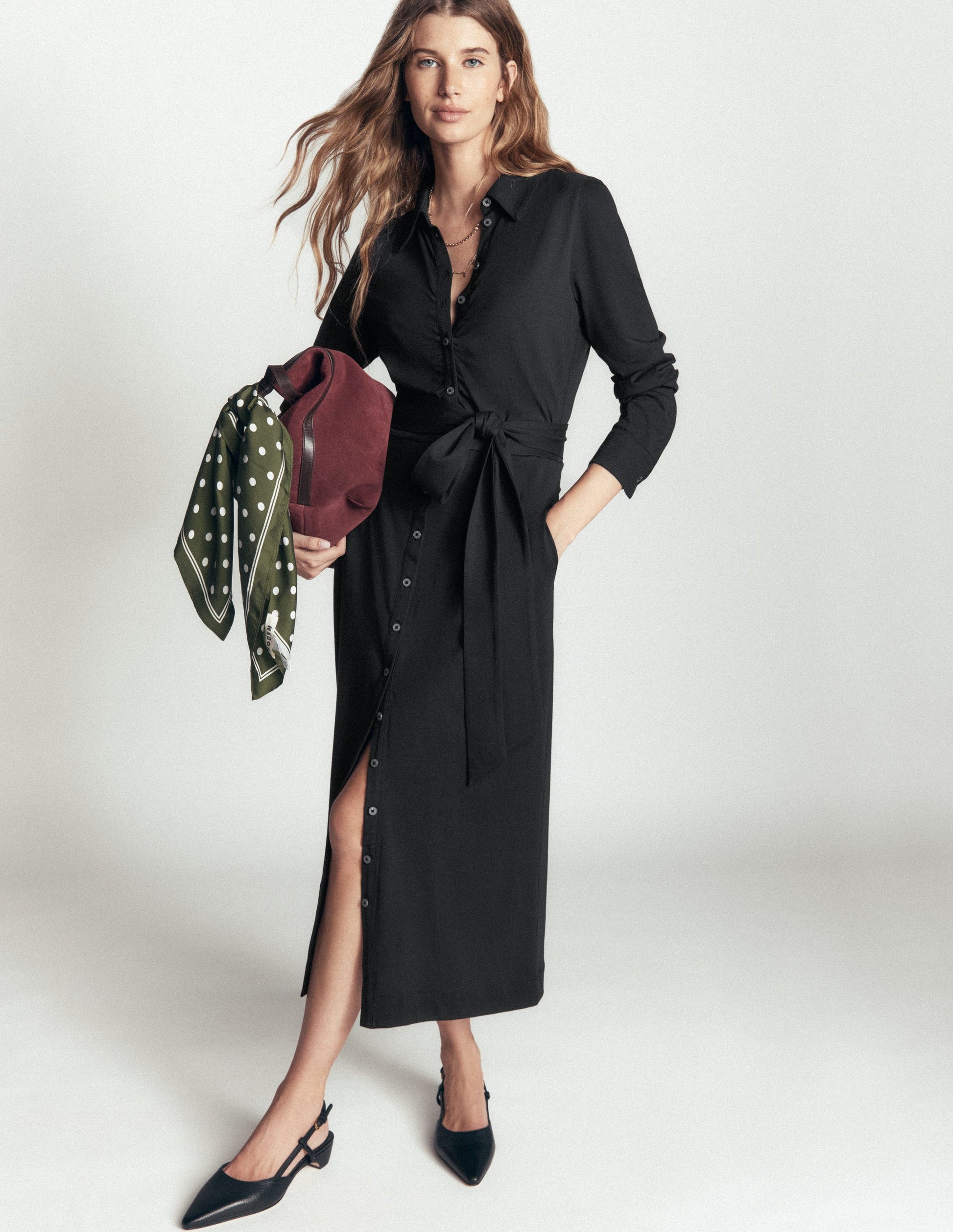Gerafftes Jersey-Hemdblusenkleid-Schwarz-4