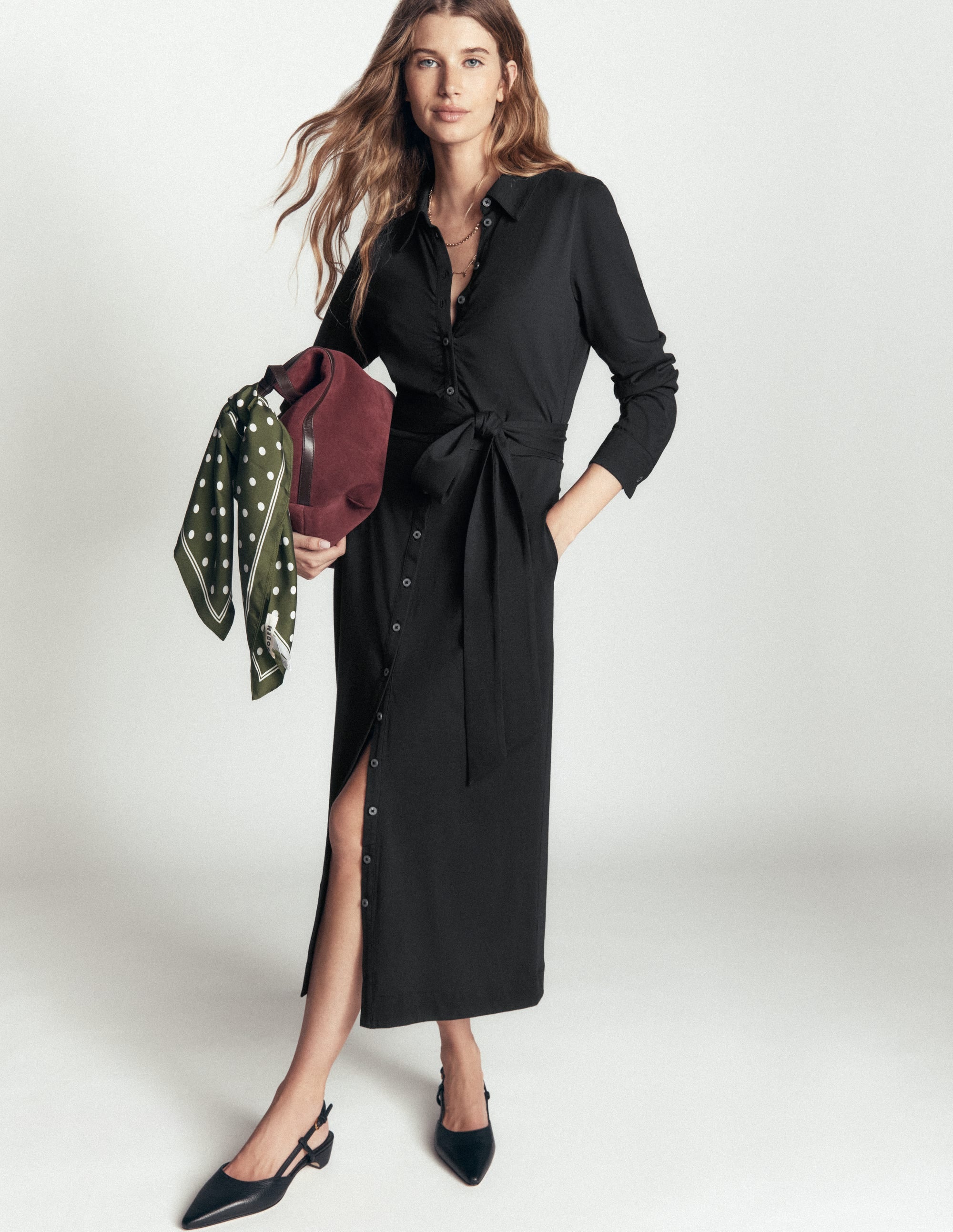 Gerafftes Jersey-Hemdblusenkleid-Schwarz - Image 4