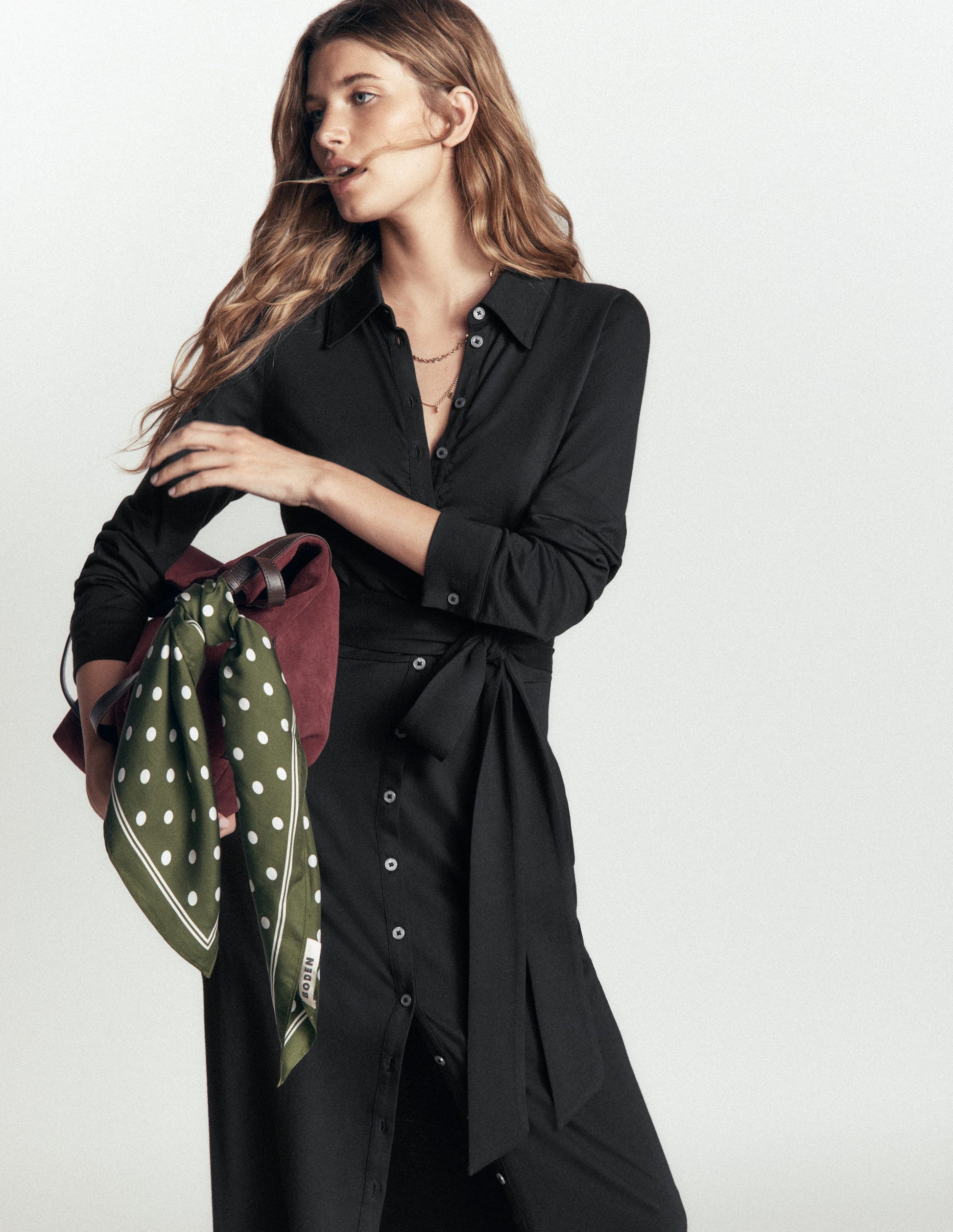 Gerafftes Jersey-Hemdblusenkleid-Schwarz-6