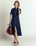 Midi-Hemdblusenkleid aus Denim-Indigo