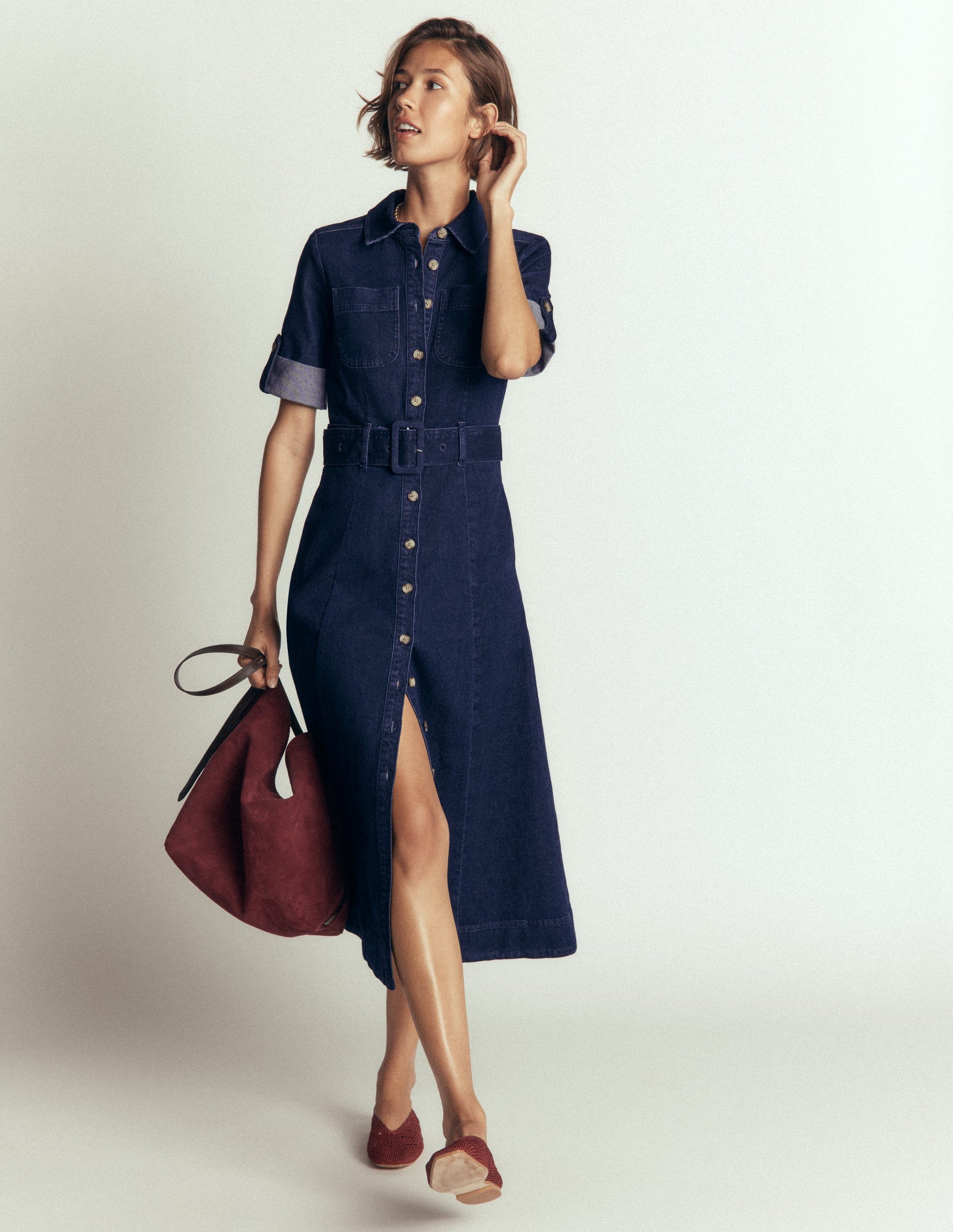 Midi-Hemdblusenkleid aus Denim-Indigo-1
