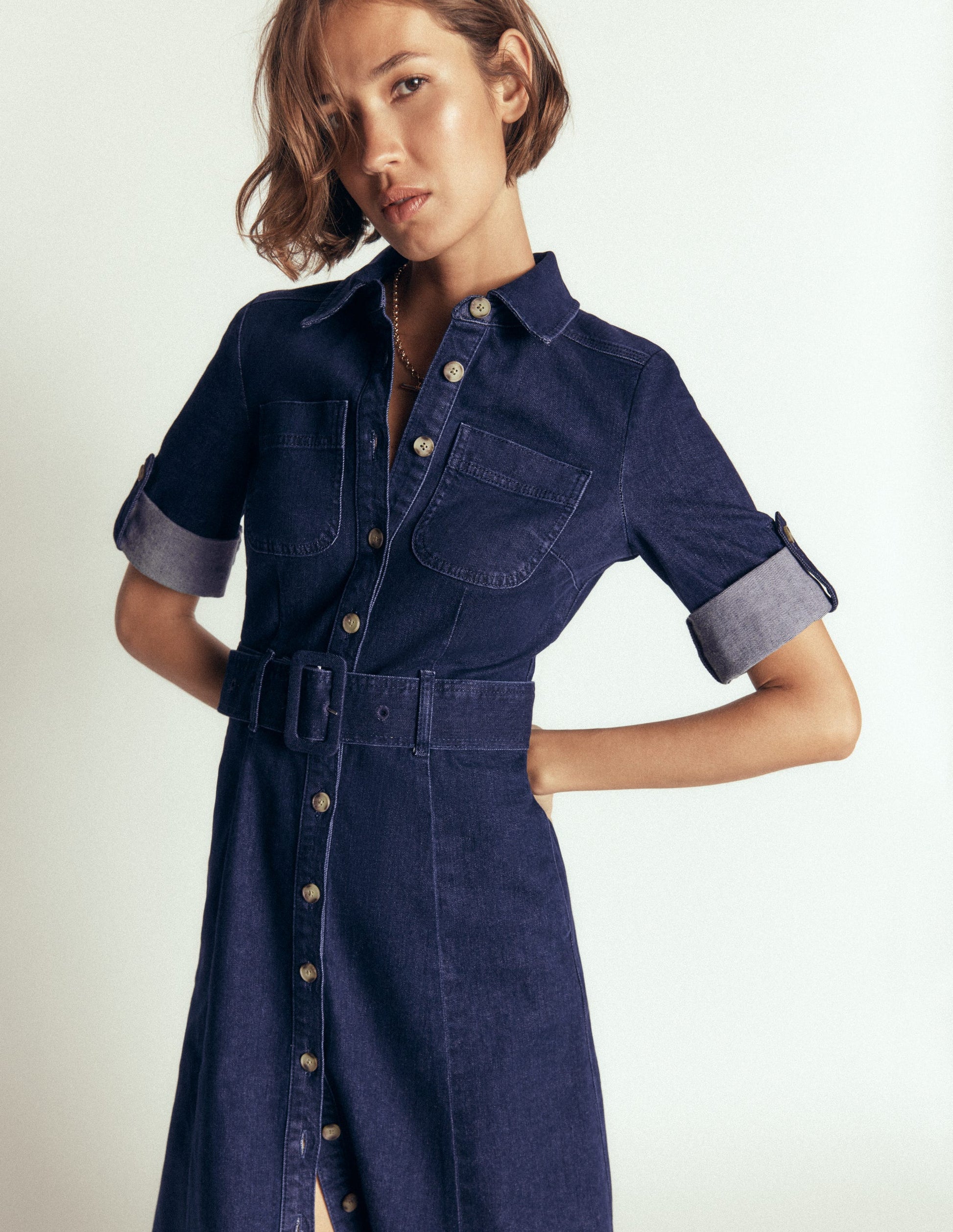 Midi-Hemdblusenkleid aus Denim-Indigo-2