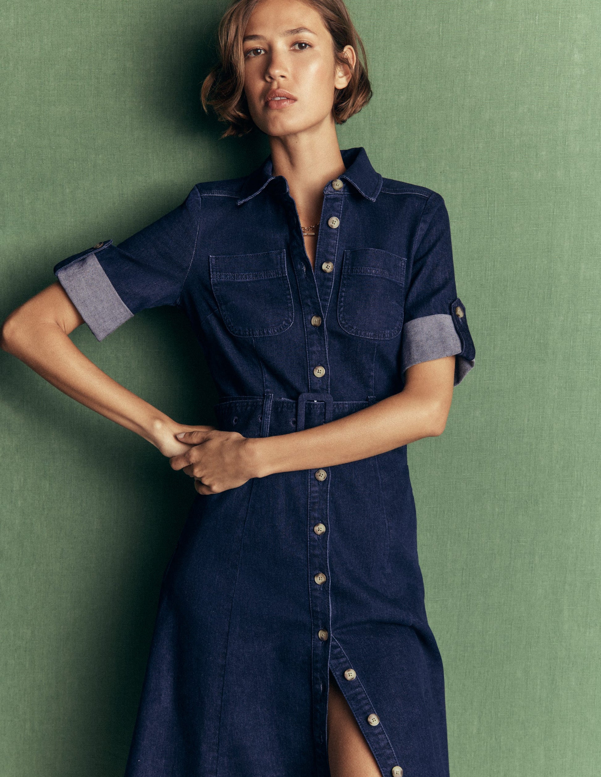 Midi-Hemdblusenkleid aus Denim-Indigo-4