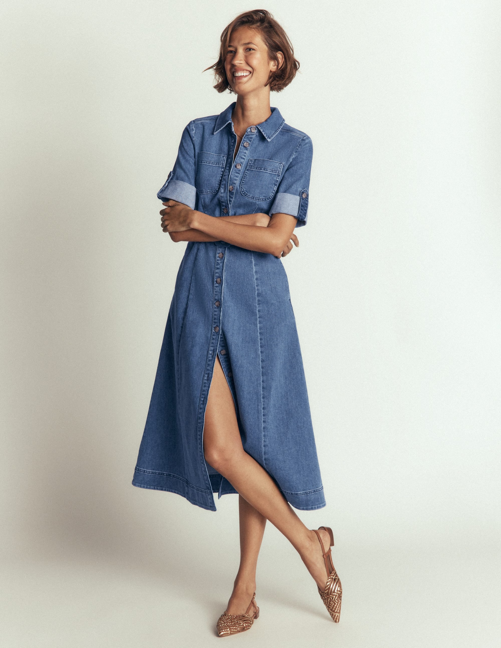 Robe-chemise midi en jean-Blanc/Cerf - Image 1
