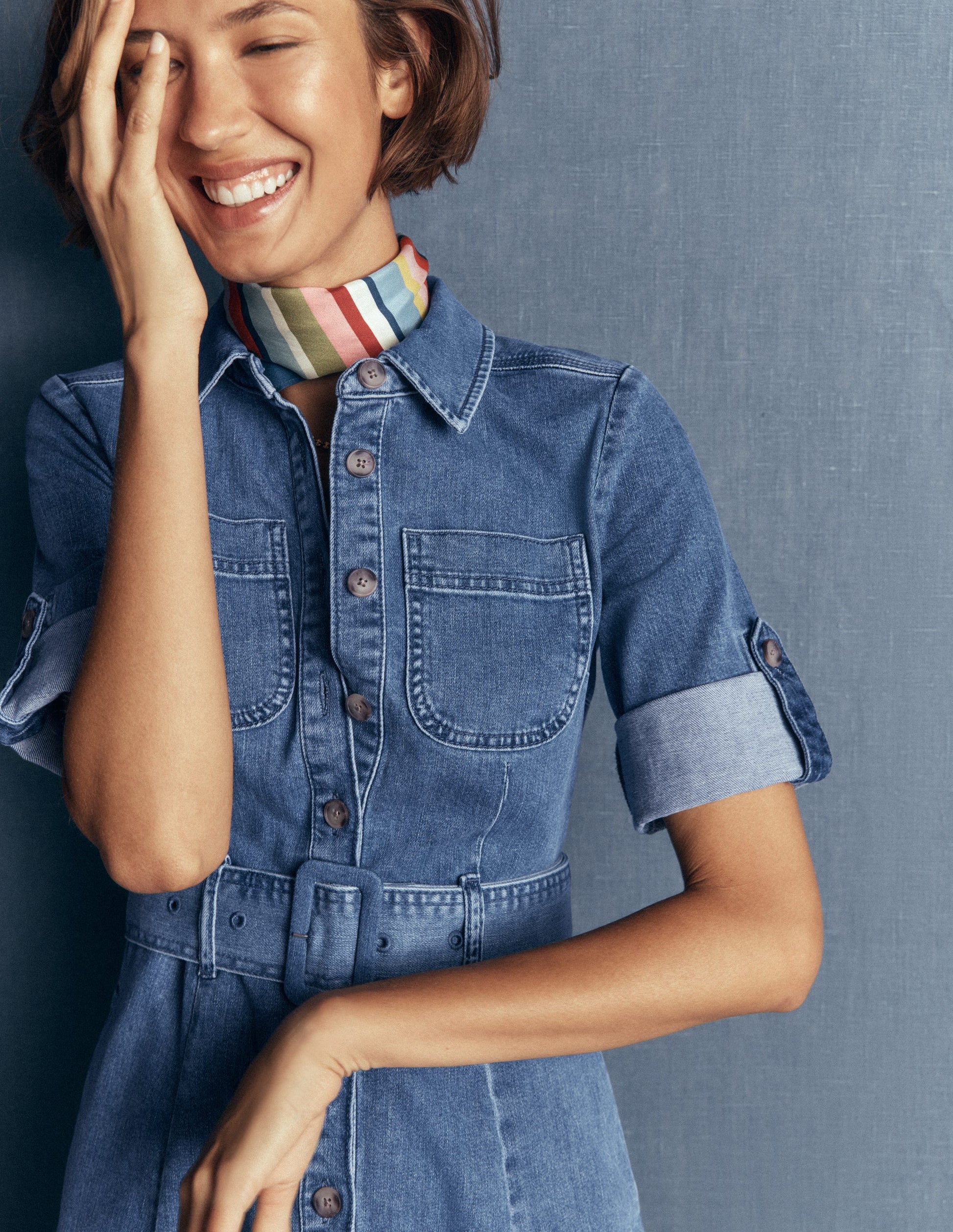 Robe-chemise midi en jean-Blanc/Cerf-2