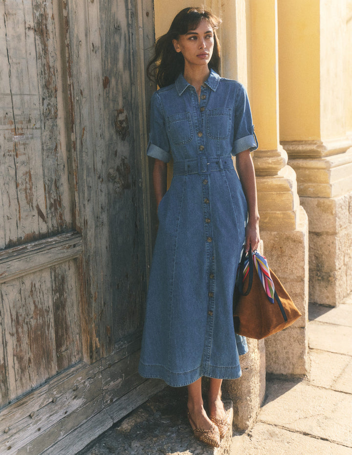 Robe-chemise midi en jean-Blanc/Cerf