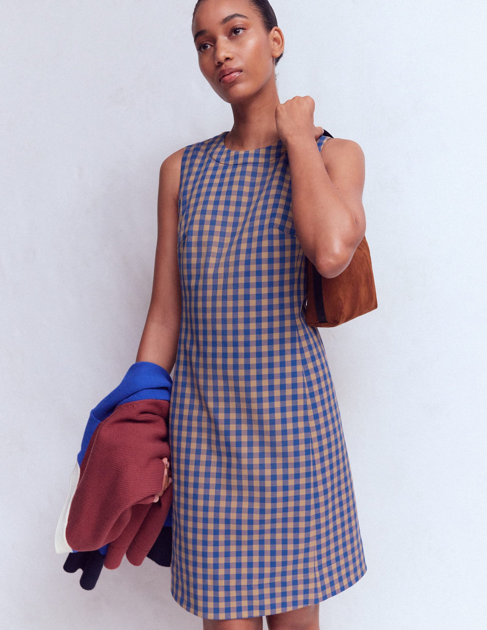 Lou Check Shift Dress-Camel, Blue Gingham-1