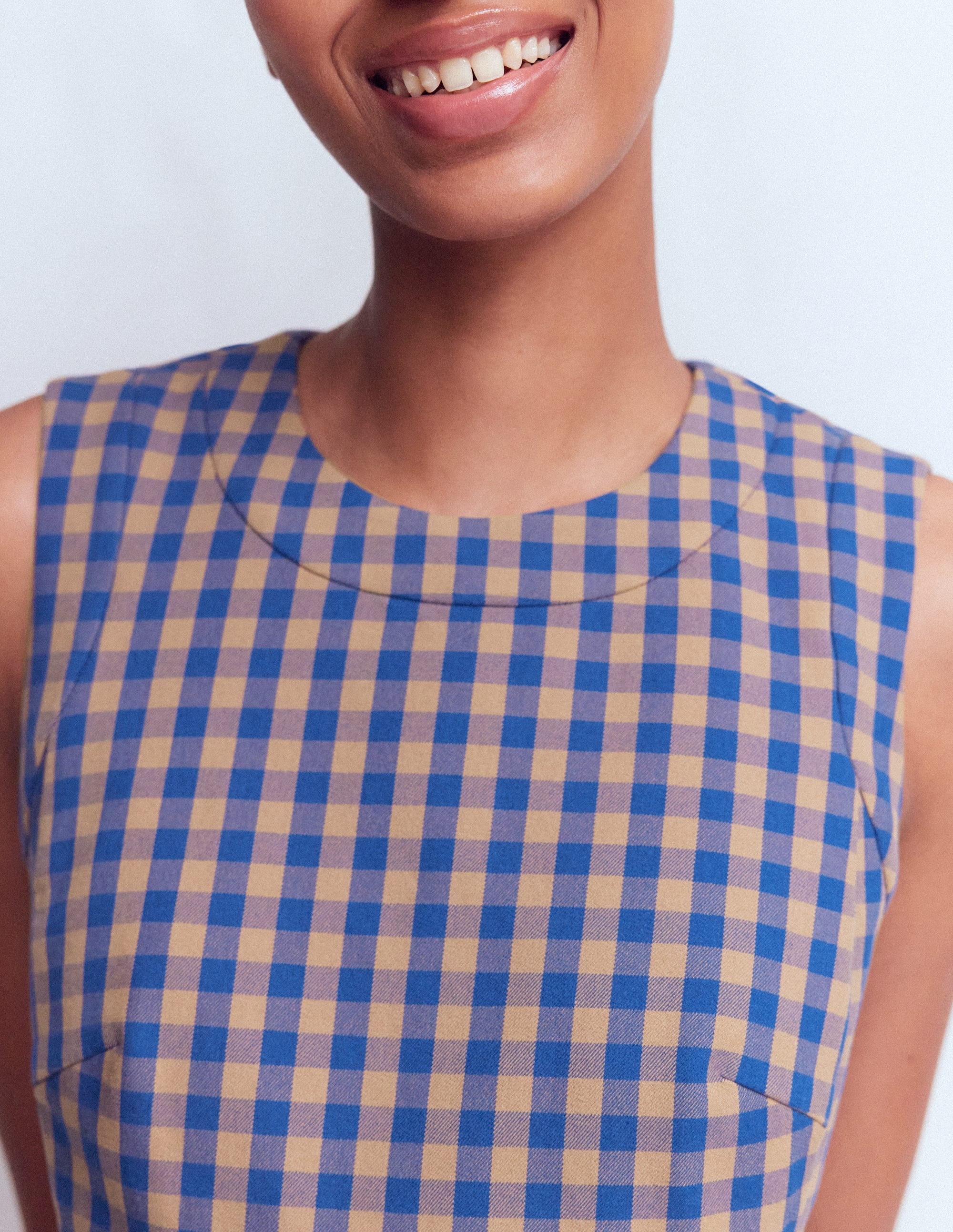 Lou Check Shift Dress-Camel, Blue Gingham - Image 2