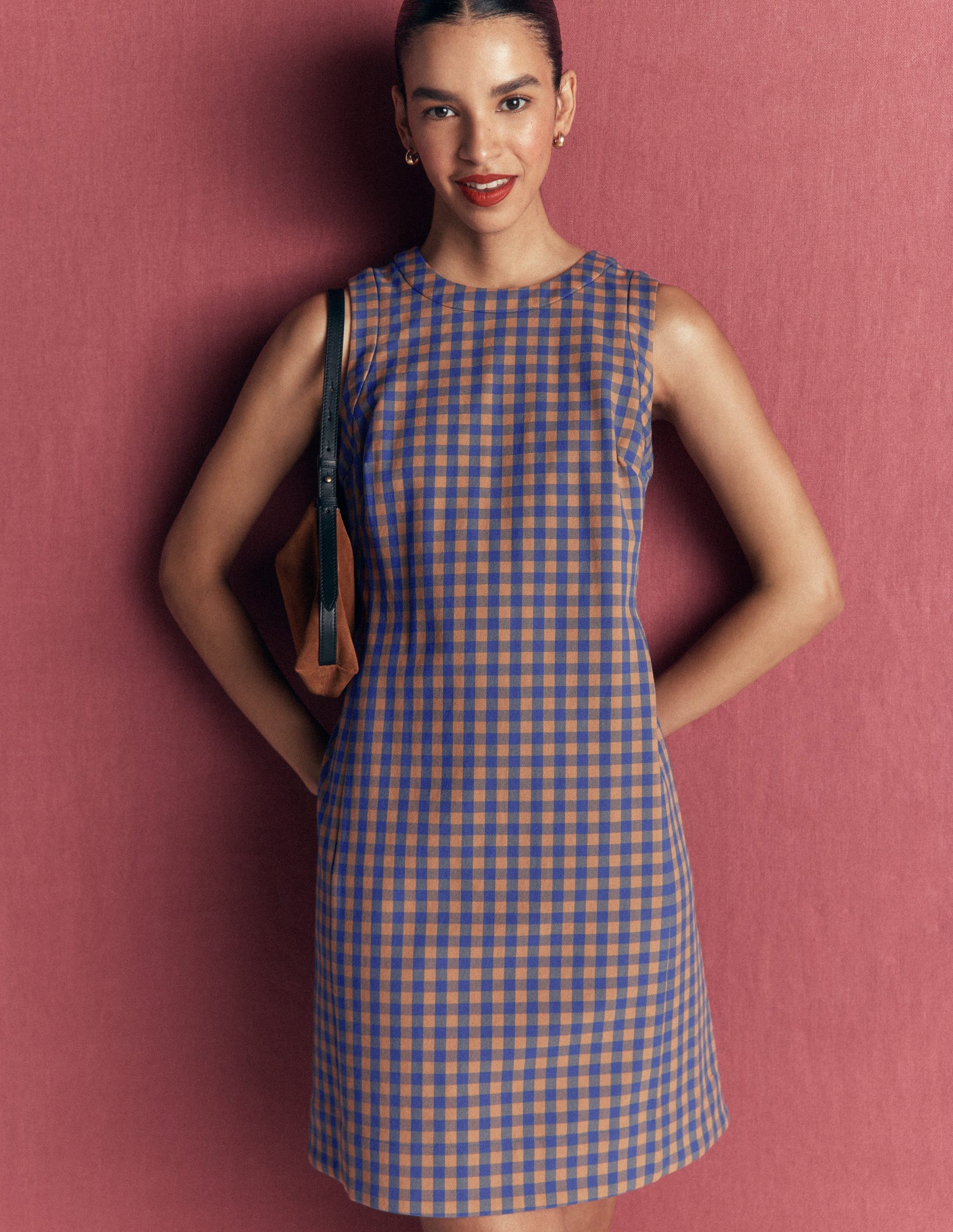 Robe droite Lou à carreaux-Vichy camel, bleu-3