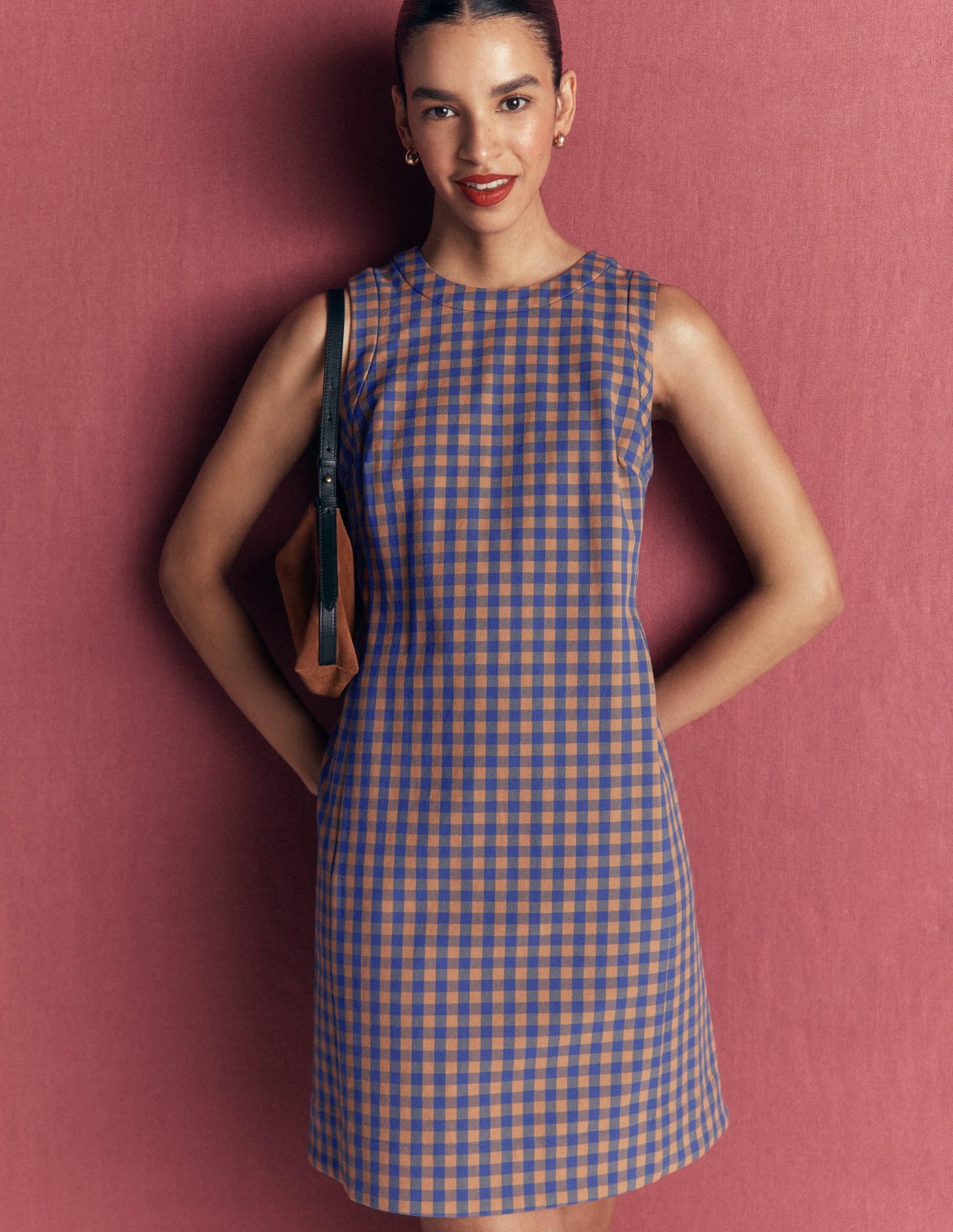 Robe droite Lou à carreaux-Vichy camel, bleu - Image 3