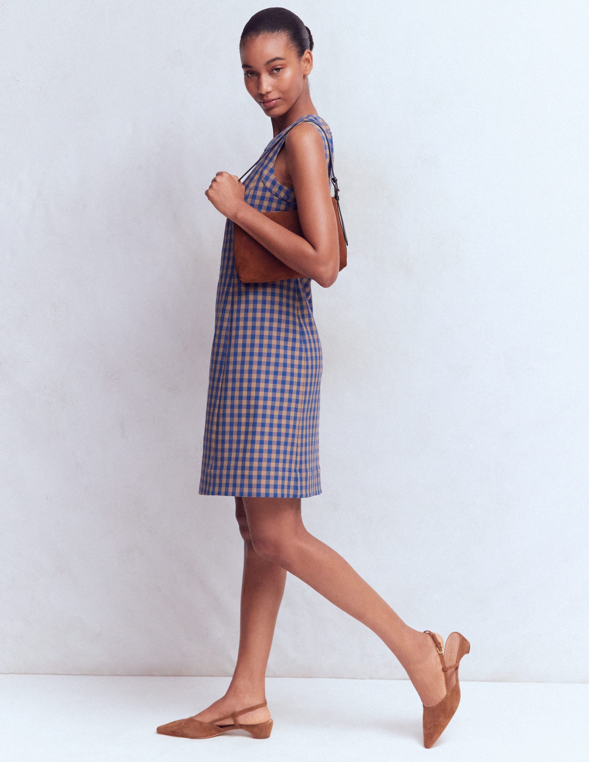 Lou Check Shift Dress-Camel, Blue Gingham - Image 4