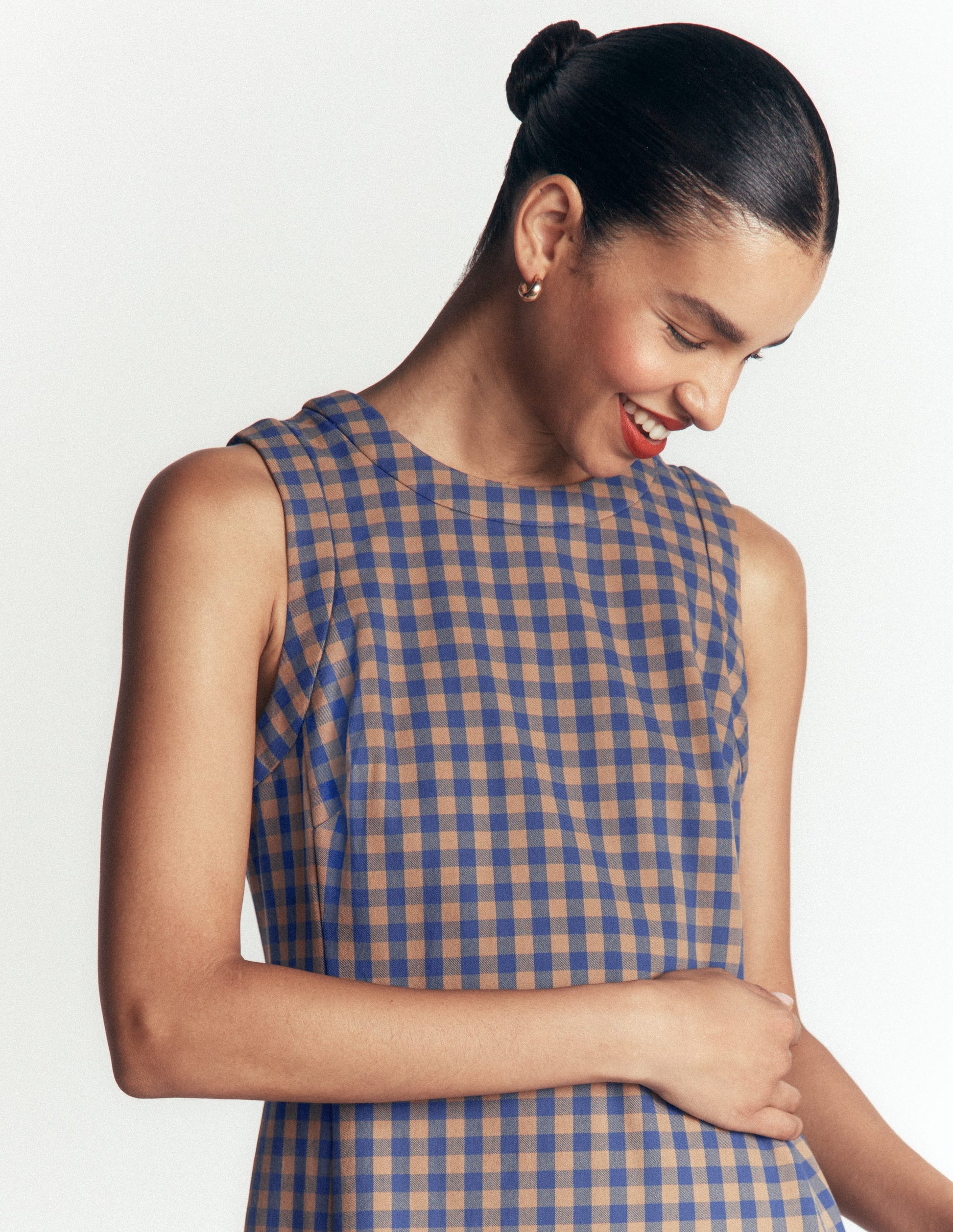 Robe droite Lou à carreaux-Vichy camel, bleu-4