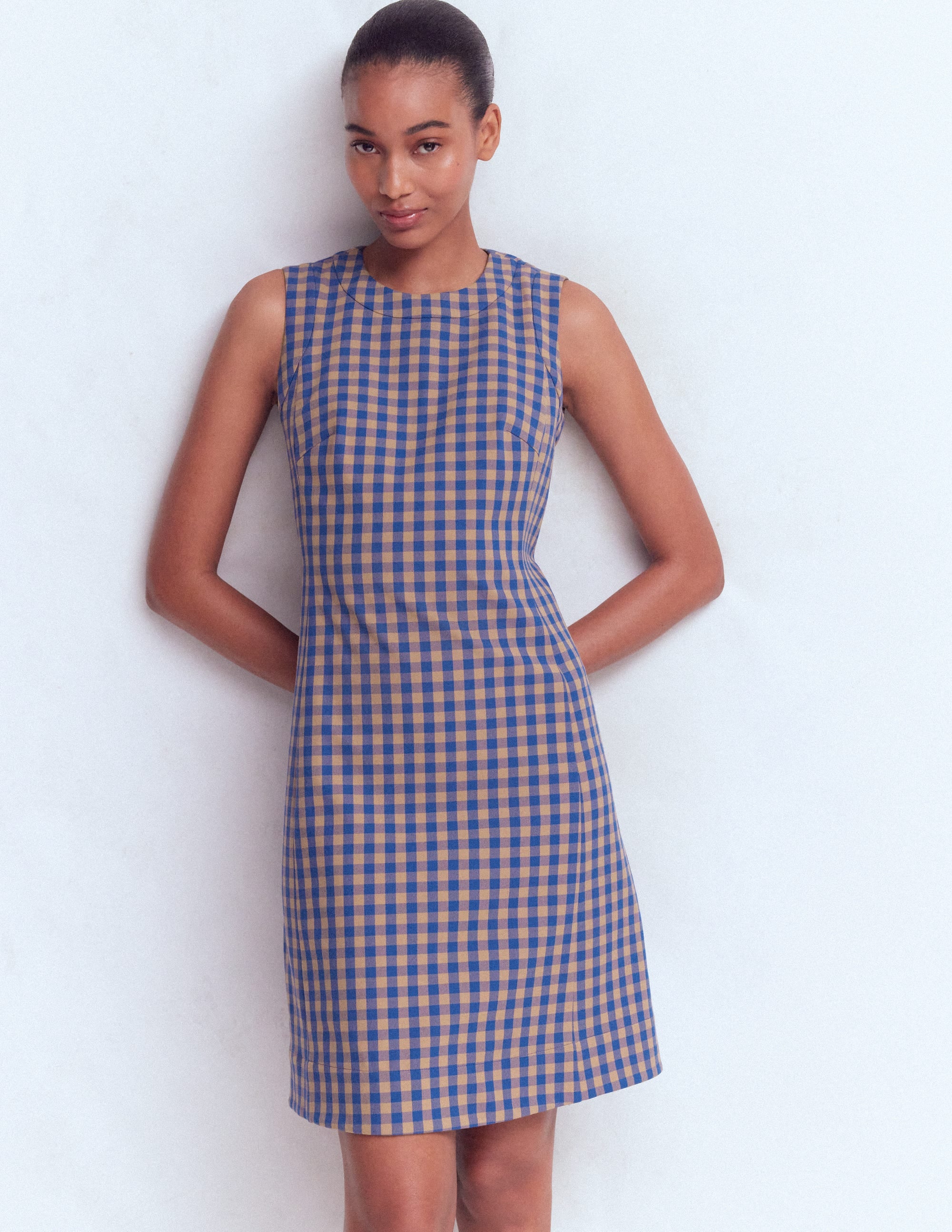 Lou Check Shift Dress-Camel, Blue Gingham - Image 5