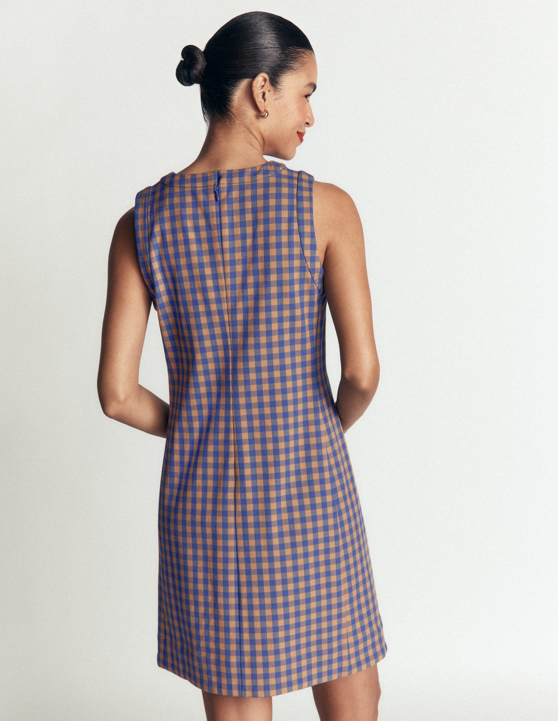 Robe droite Lou à carreaux-Vichy camel, bleu-5