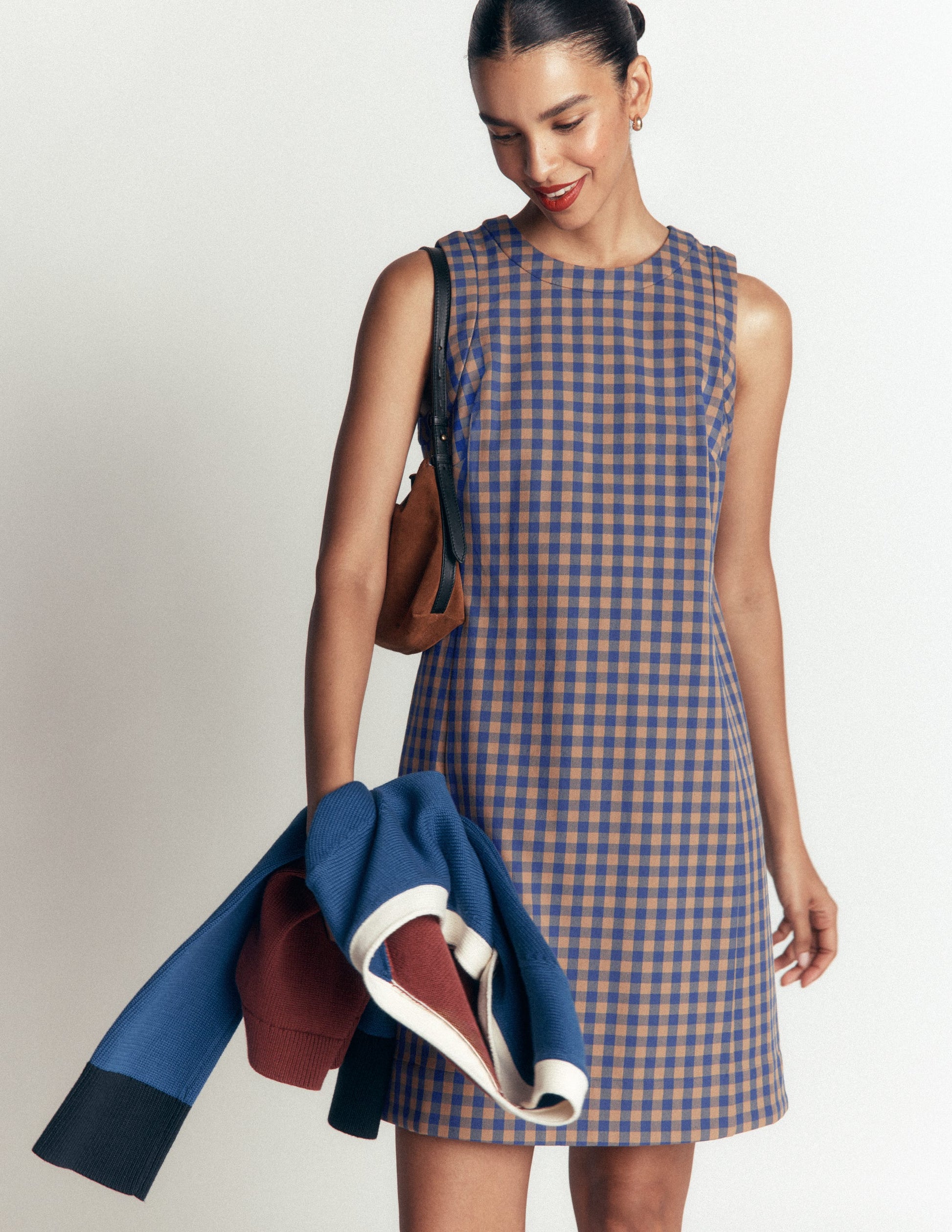 Robe droite Lou à carreaux-Vichy camel, bleu-6