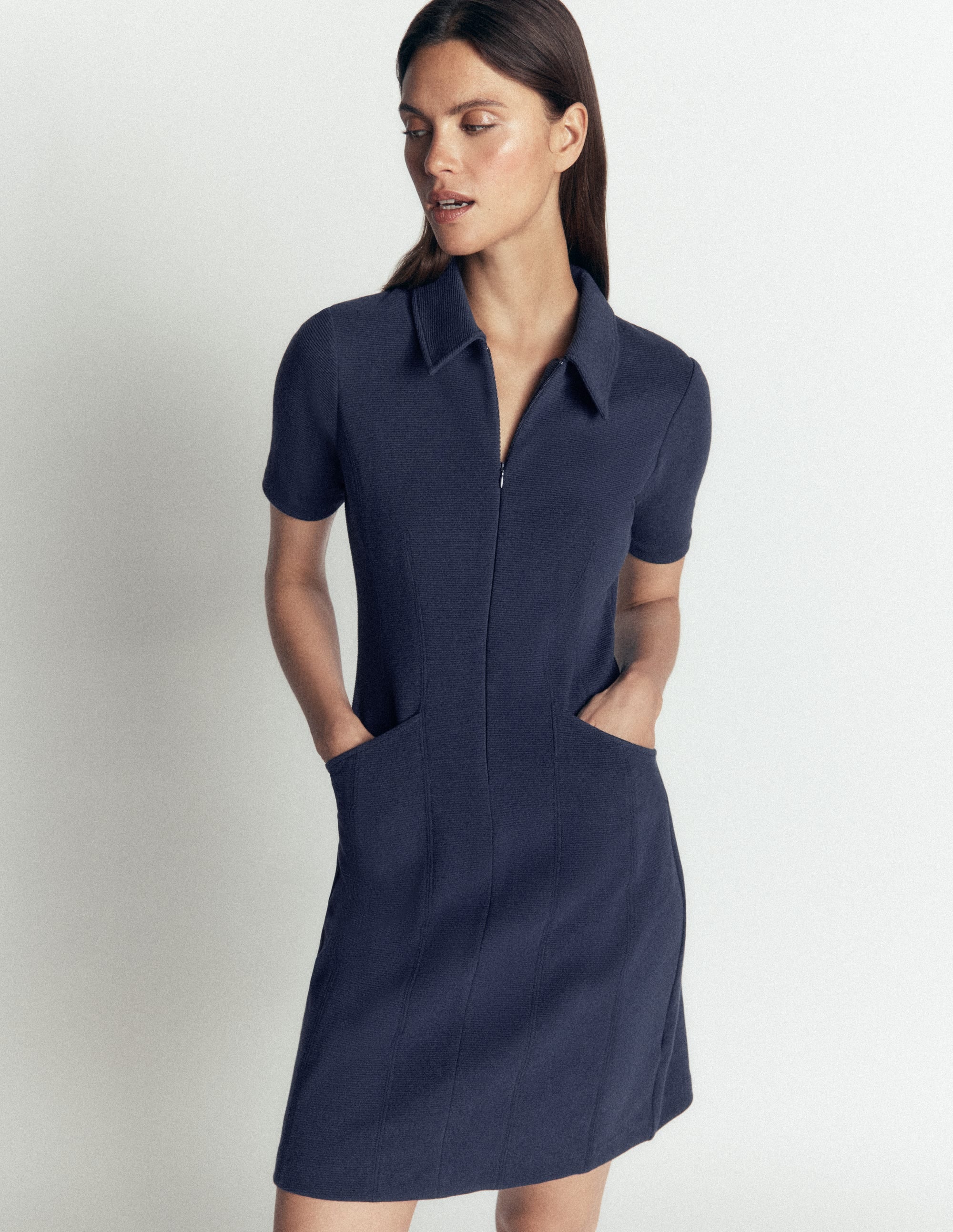 Robe Nia zippée à manches courtes-Bleu marine - Image 4
