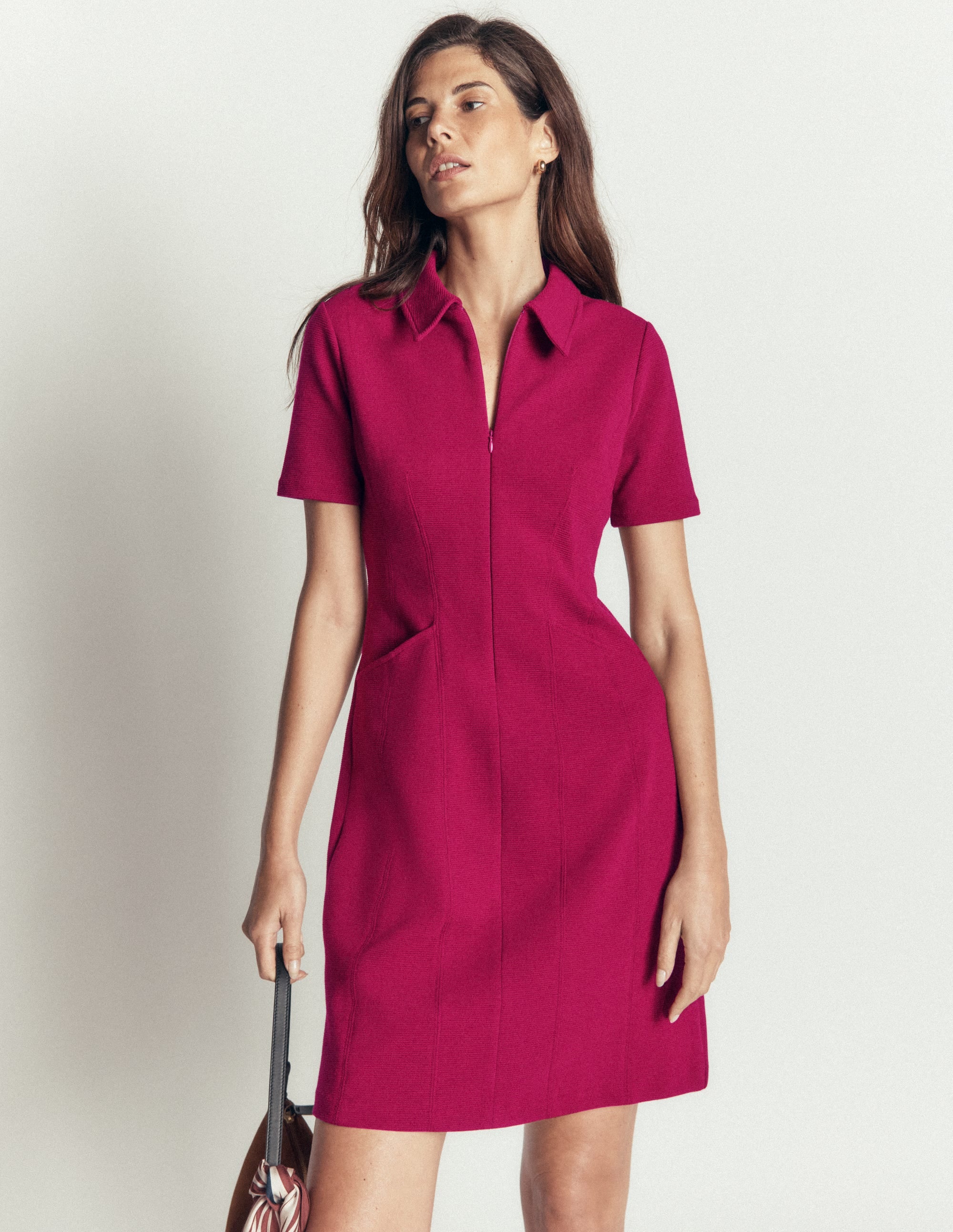 Robe Nia zippée à manches courtes-Rouge betterave - Image 1