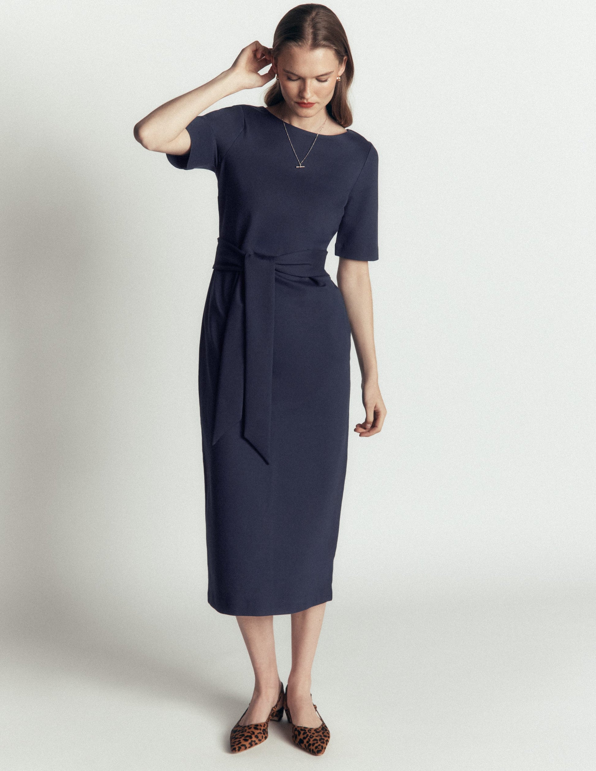 Ponte-Midikleid mit Gürtel-Marineblau-1