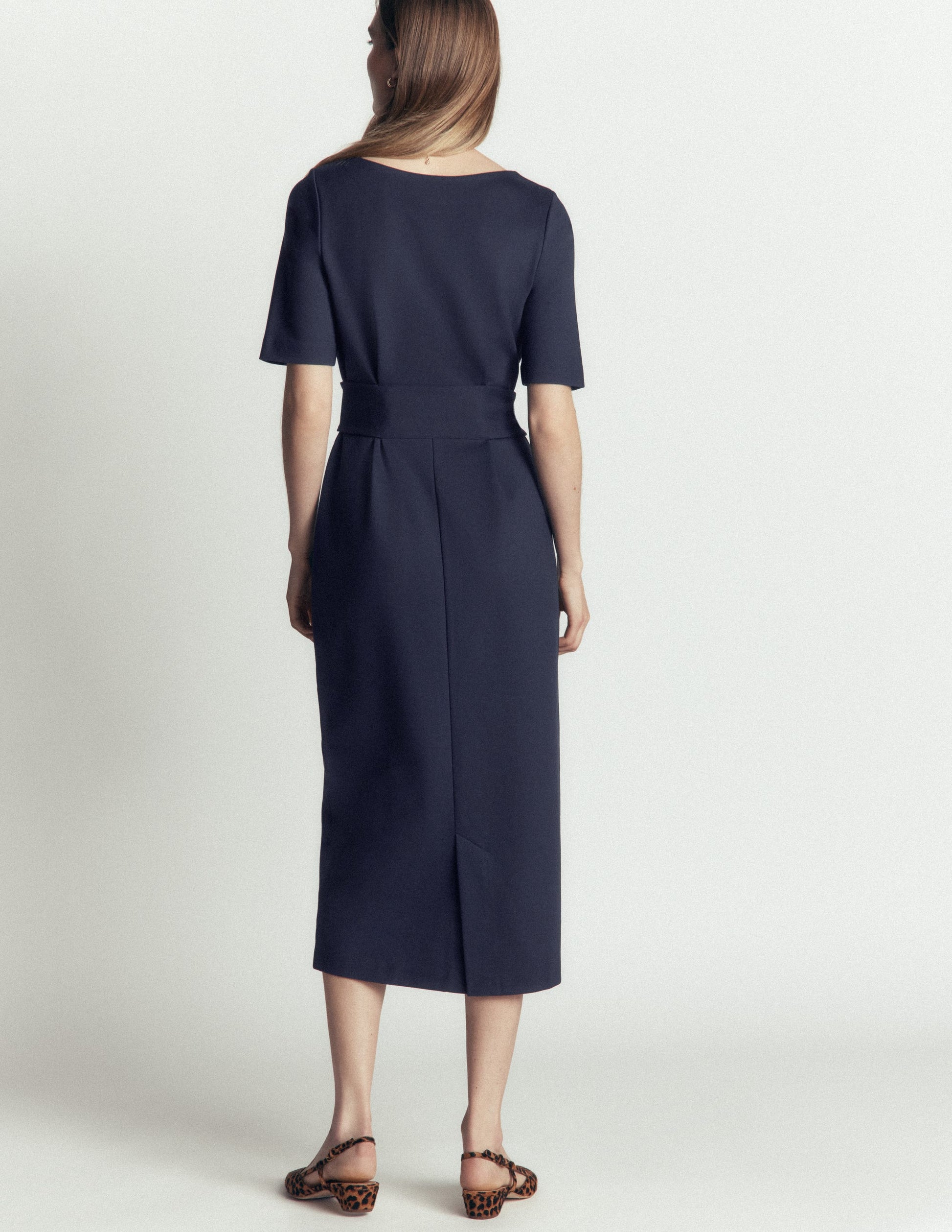 Ponte-Midikleid mit Gürtel-Marineblau-3