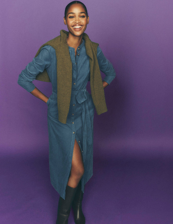 Louise Midi-Hemdblusenkleid aus Cord-Graublau