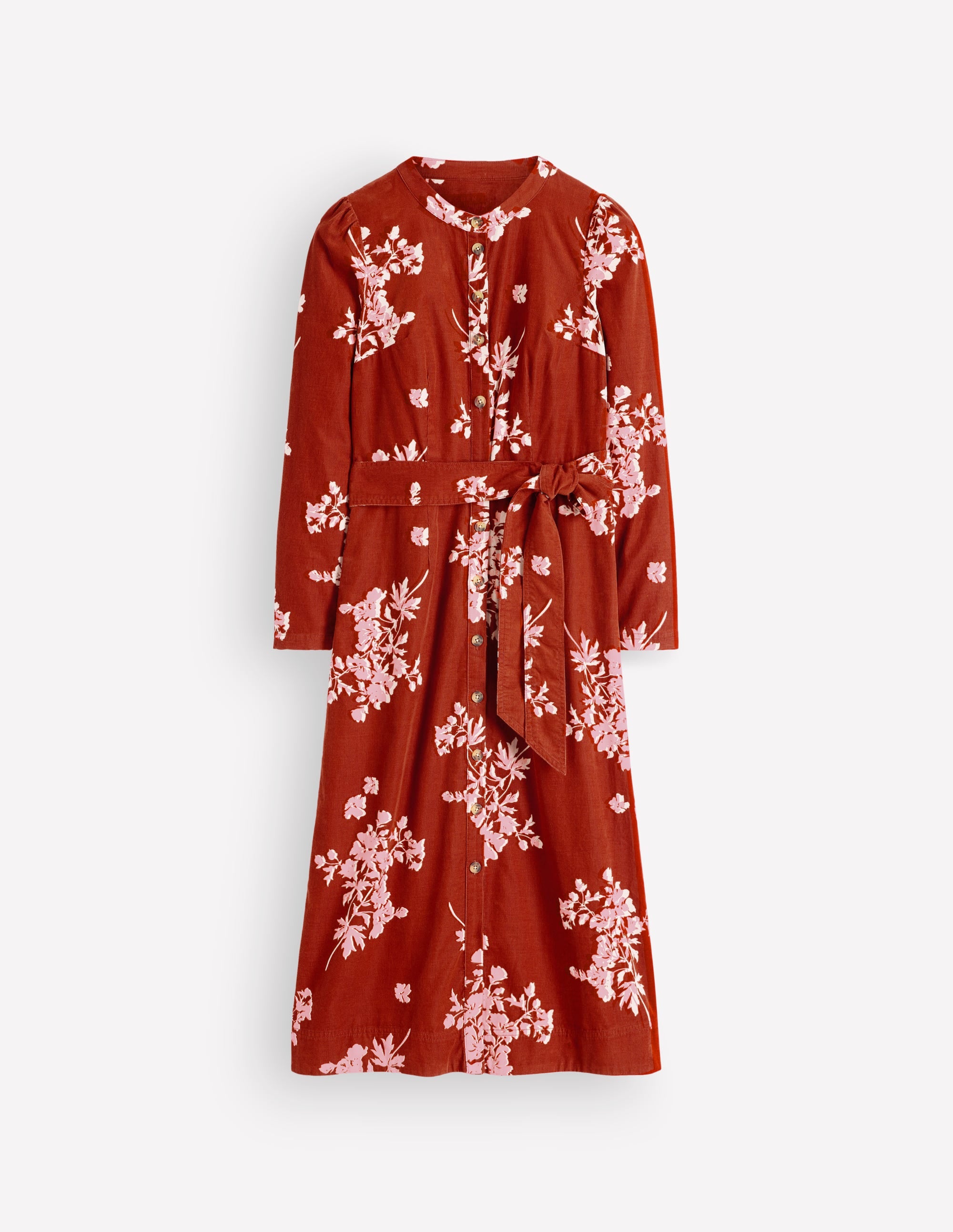 Louise Midi-Hemdblusenkleid aus Cord-Arabisches Gewürz, Einzelne Blumensträuße - Image 8