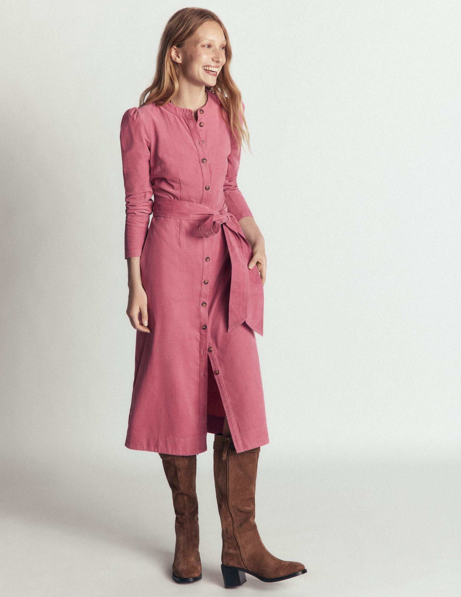Louise Midi-Hemdblusenkleid aus Cord-Rosa Heide-2