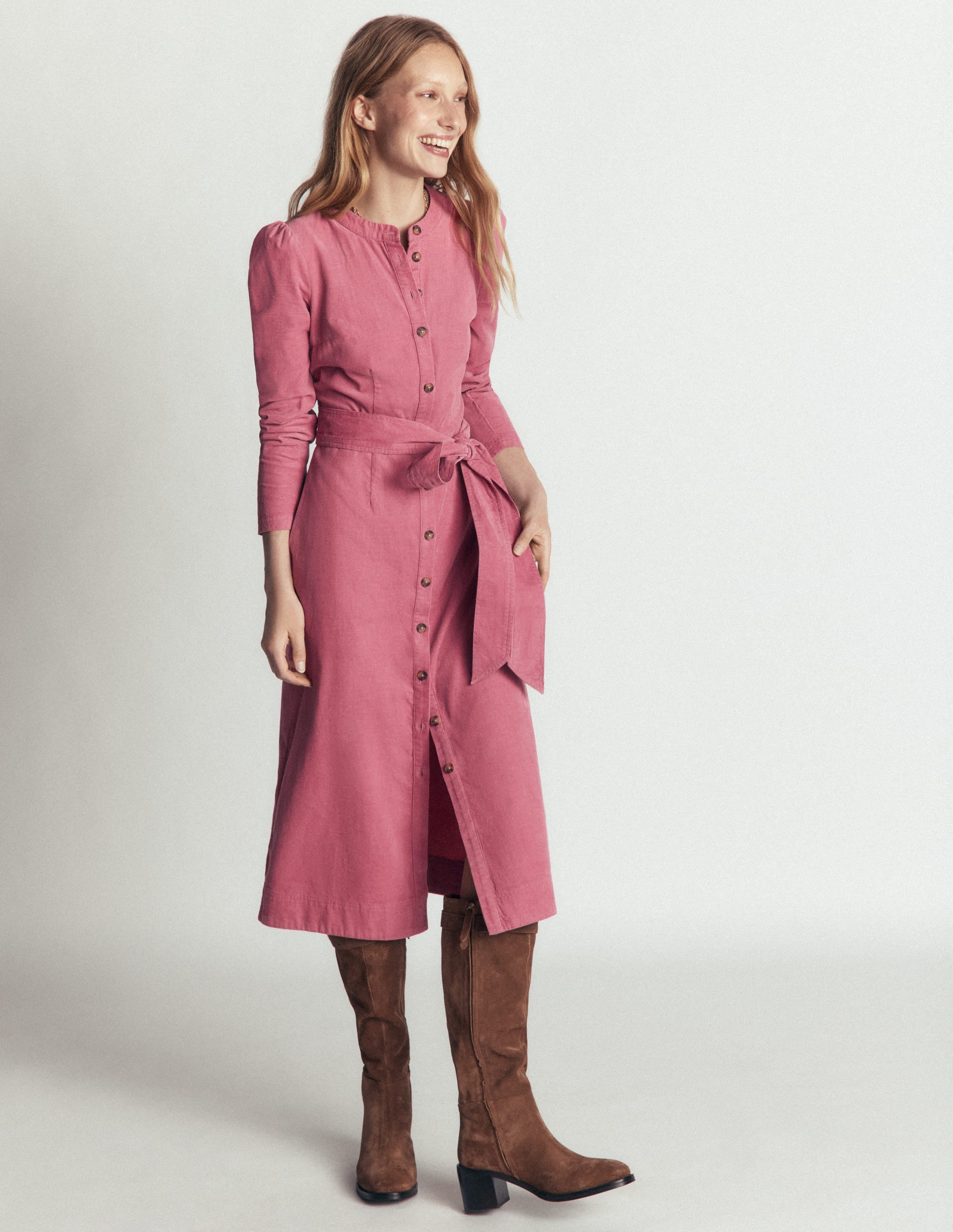 Louise Midi-Hemdblusenkleid aus Cord-Rosa Heide - Image 2