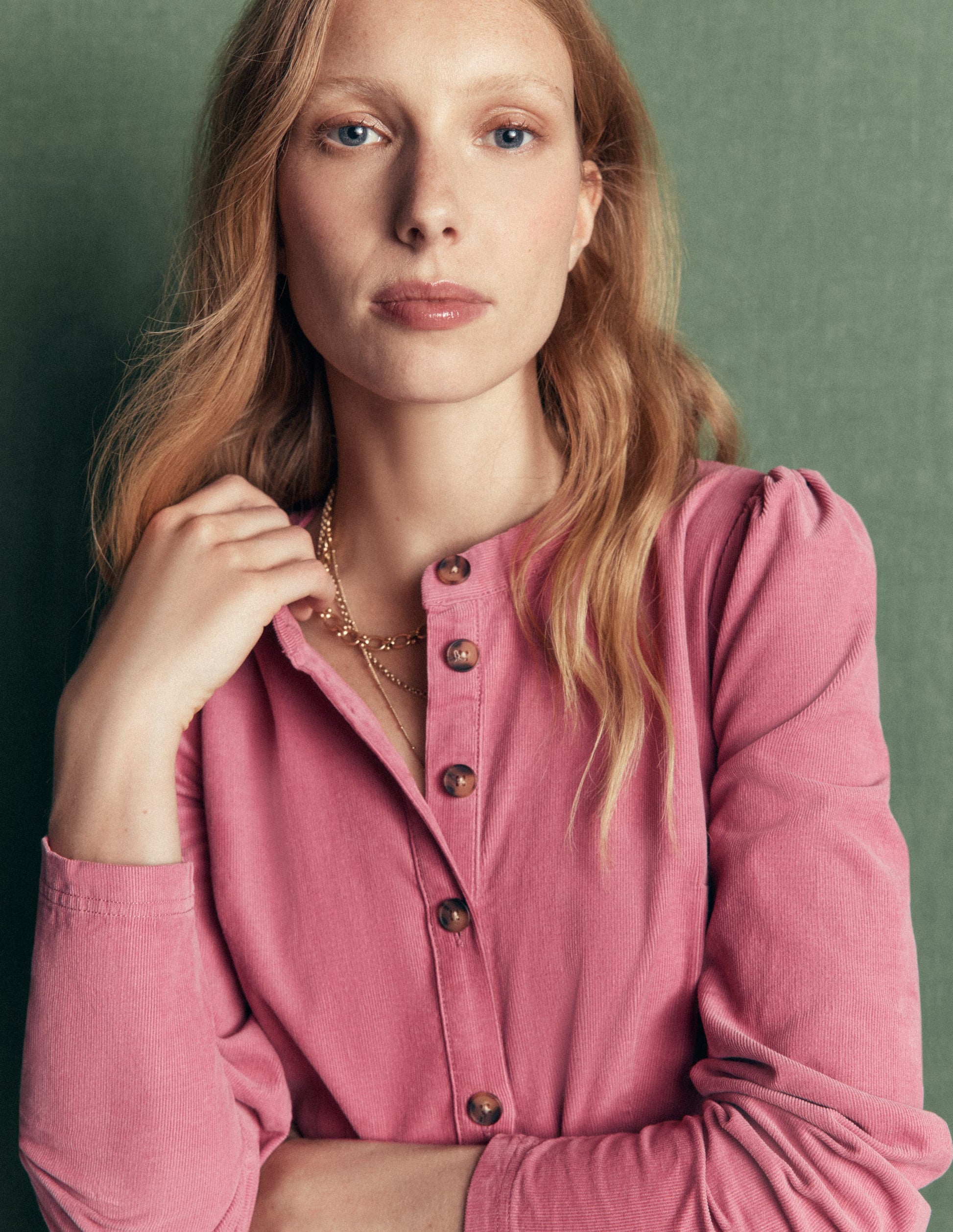 Louise Midi-Hemdblusenkleid aus Cord-Rosa Heide-3