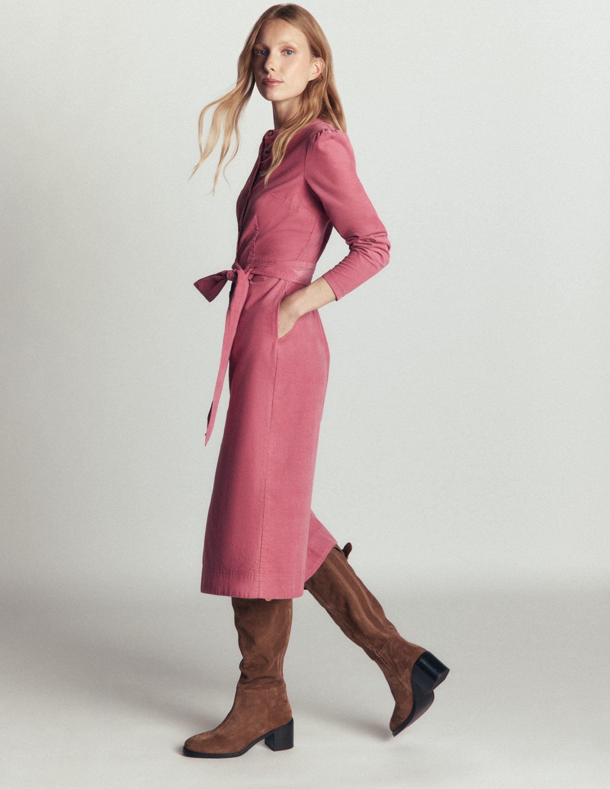 Louise Midi-Hemdblusenkleid aus Cord-Rosa Heide-6