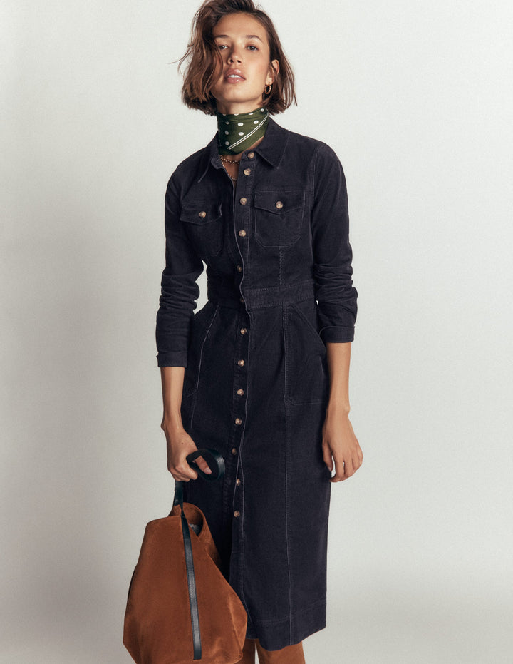 Fleur Cord-Midikleid-Marineblau