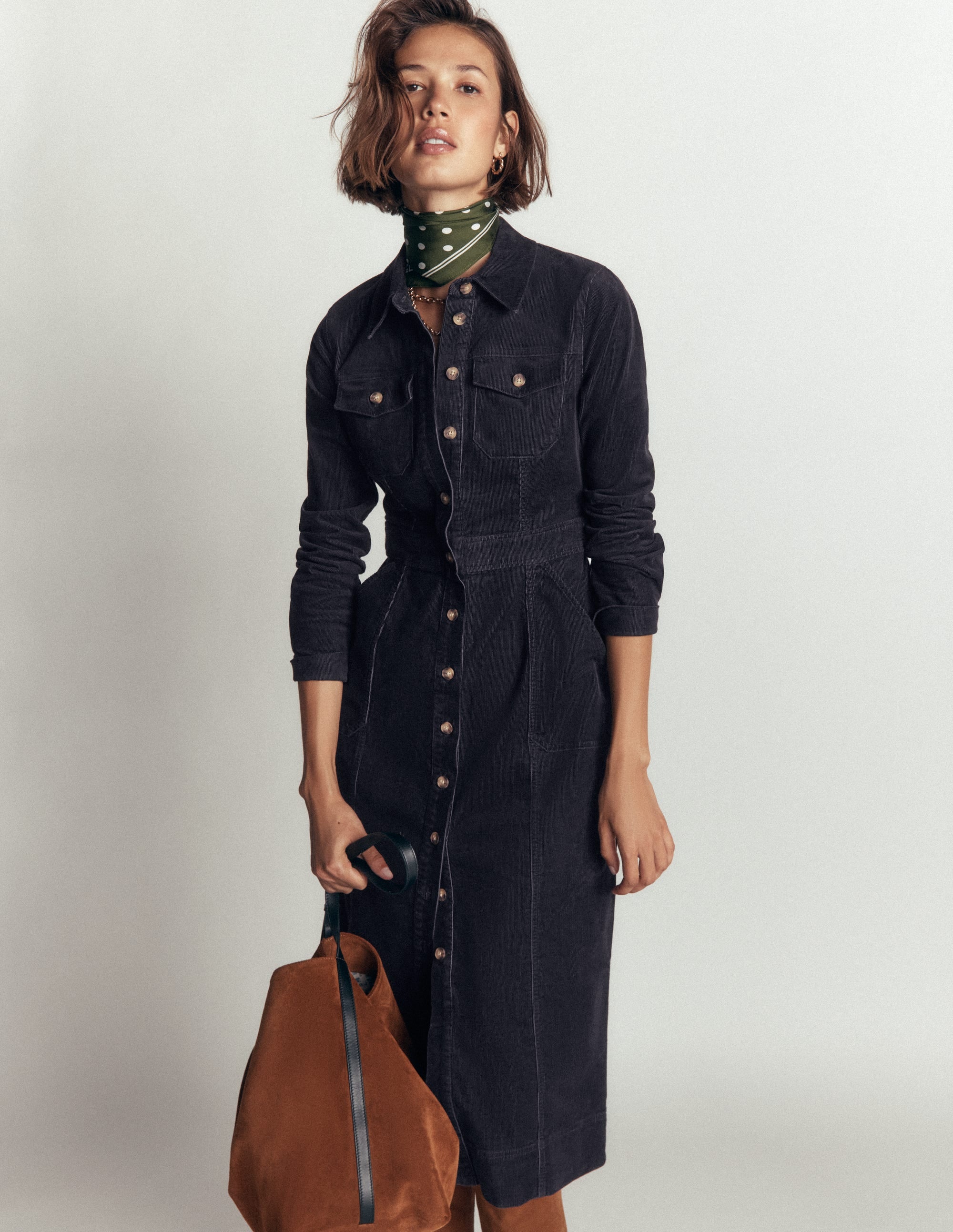 Fleur Cord-Midikleid-Marineblau - Image 1