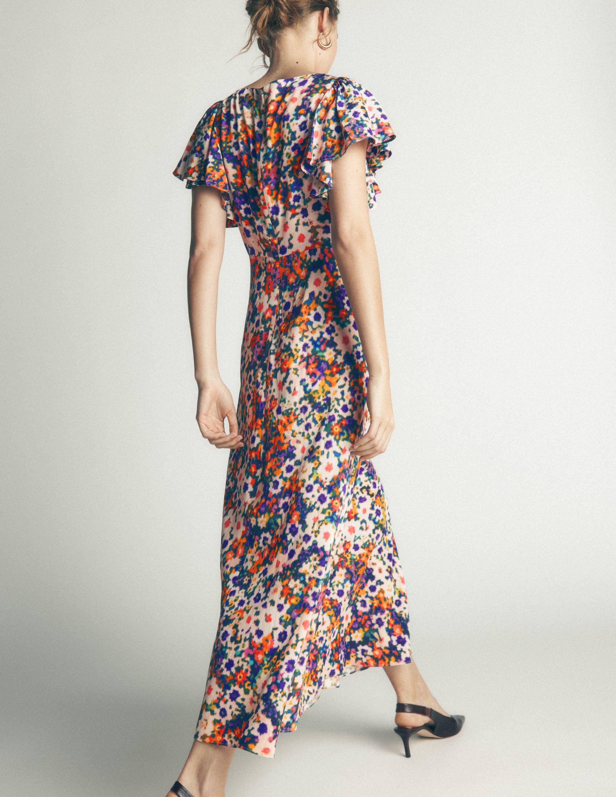Kleid mit drapierten Ärmeln für besondere Anlässe-Bunt, Blumenmuster-Fusion - Image 4