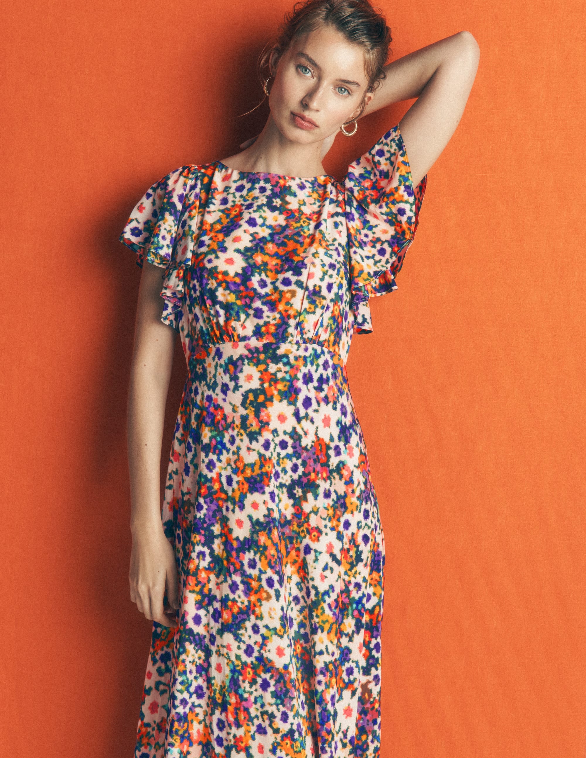 Kleid mit drapierten Ärmeln für besondere Anlässe-Bunt, Blumenmuster-Fusion - Image 6