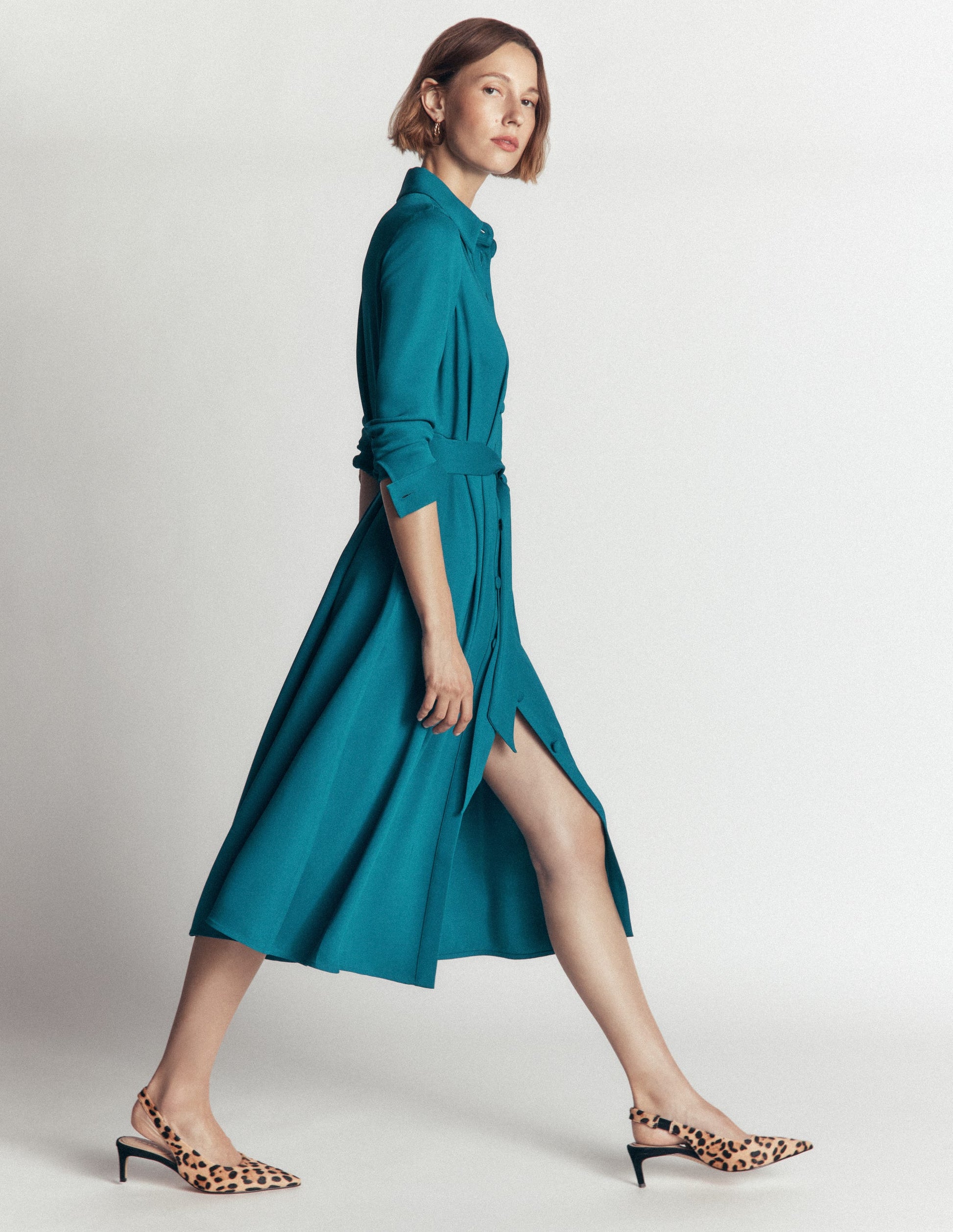 Kate Plissiertes Hemdblusenkleid-Meeresgrün-3