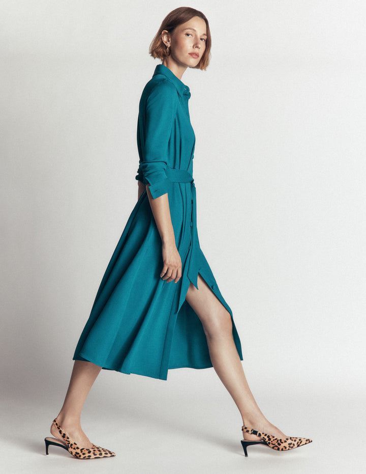 Kate Plissiertes Hemdblusenkleid-Meeresgrün