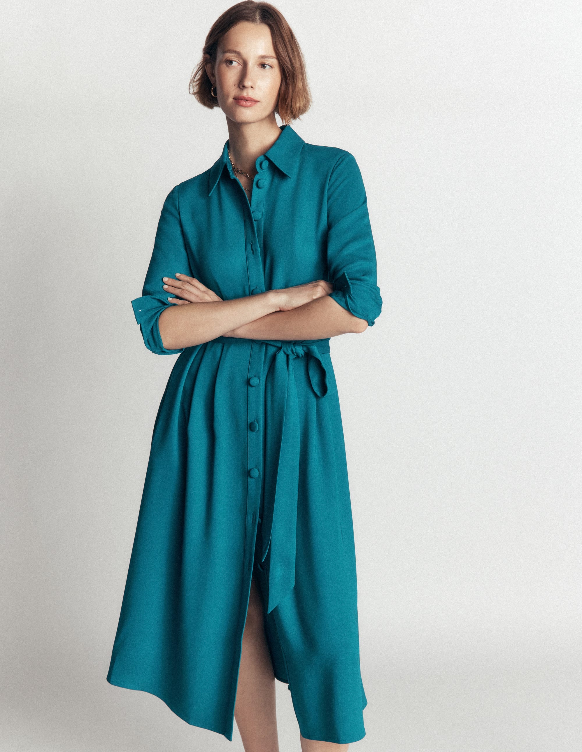Kate Plissiertes Hemdblusenkleid-Meeresgrün - Image 3