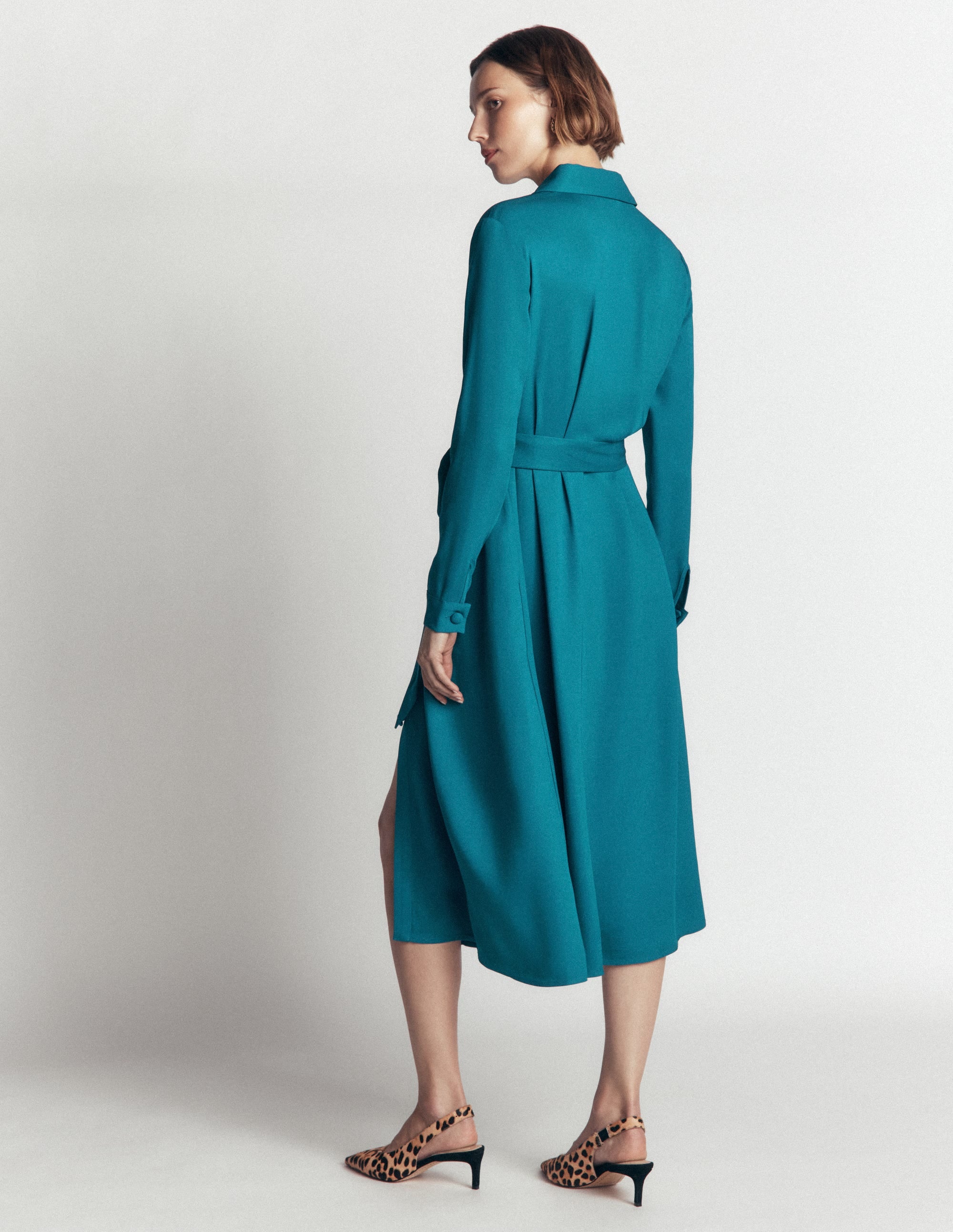 Kate Plissiertes Hemdblusenkleid-Meeresgrün - Image 4