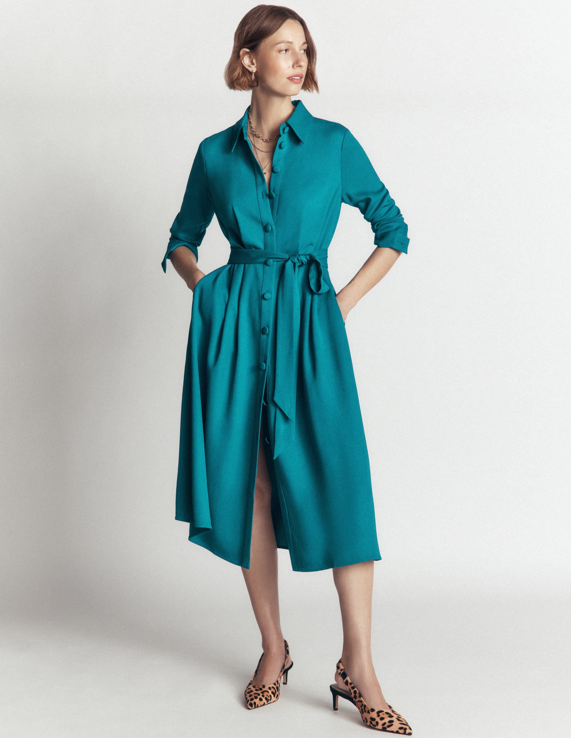 Kate Plissiertes Hemdblusenkleid-Meeresgrün - Image 5