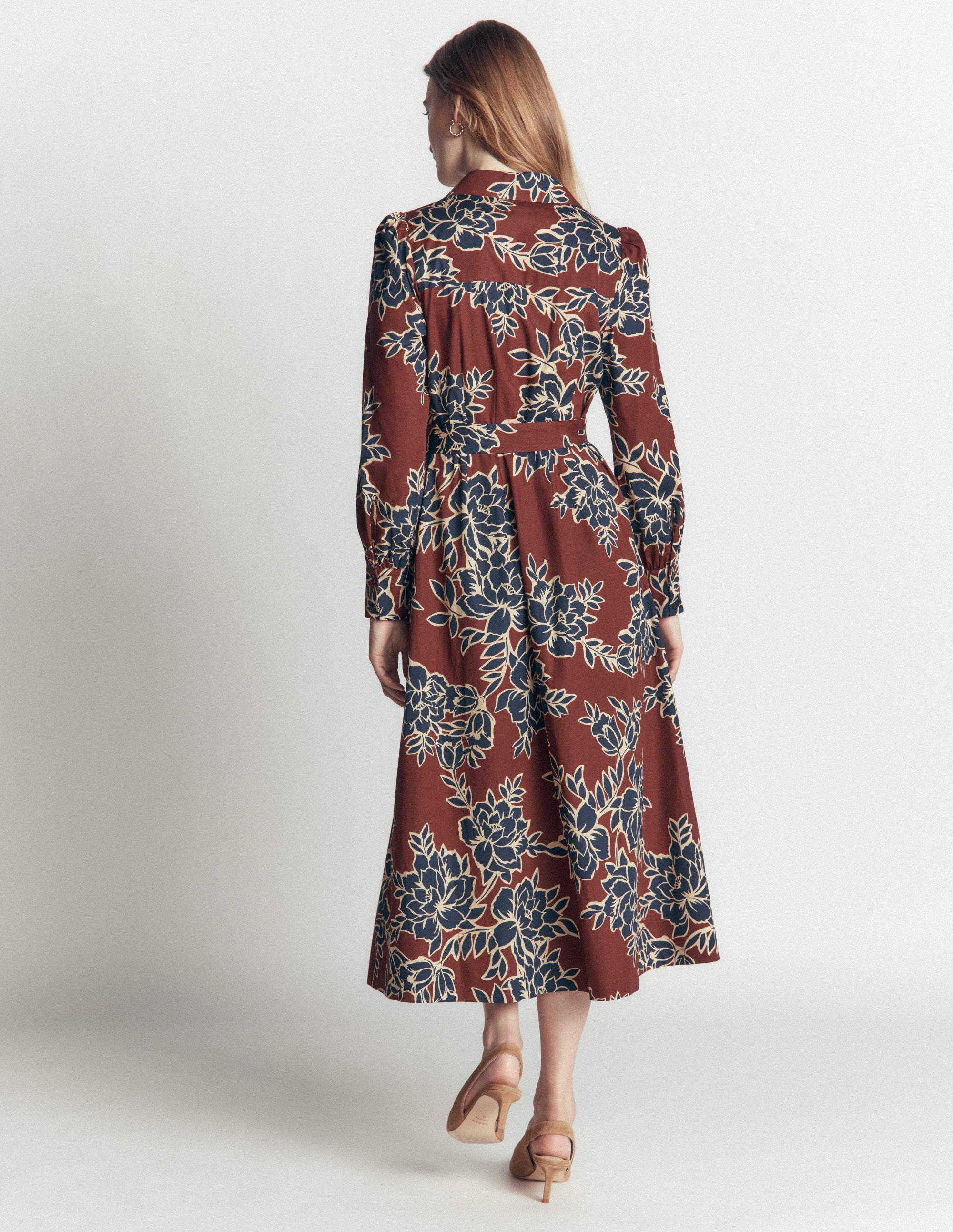 Maeve Midi-Hemdblusenkleid aus Baumwolle-Braun, Verzauberte Pfingstrose Groß - Image 3