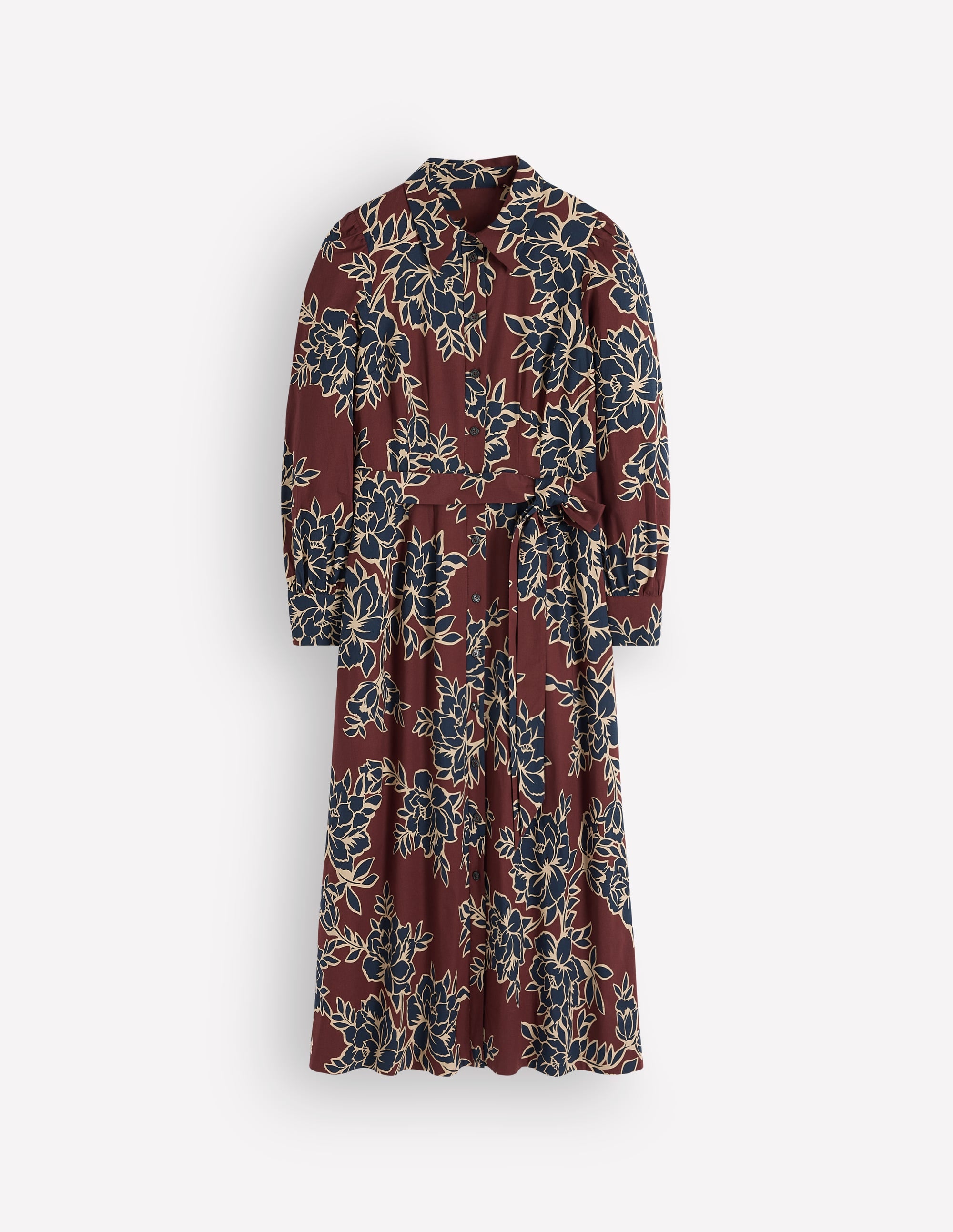 Maeve Midi-Hemdblusenkleid aus Baumwolle-Braun, Verzauberte Pfingstrose Groß - Image 6