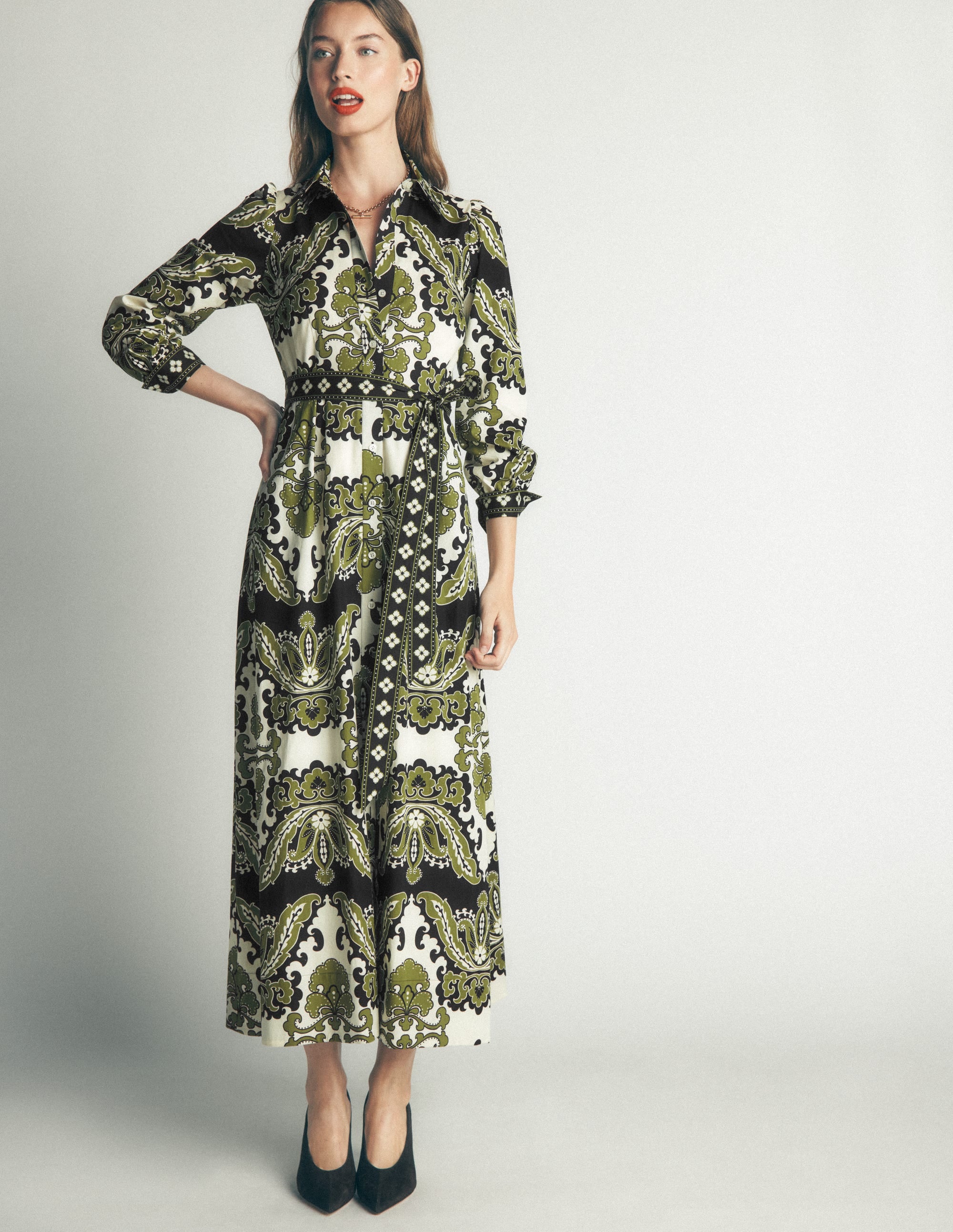 Maeve Midi-Hemdblusenkleid aus Baumwolle-Bunt, Blühende Gardenie - Image 1