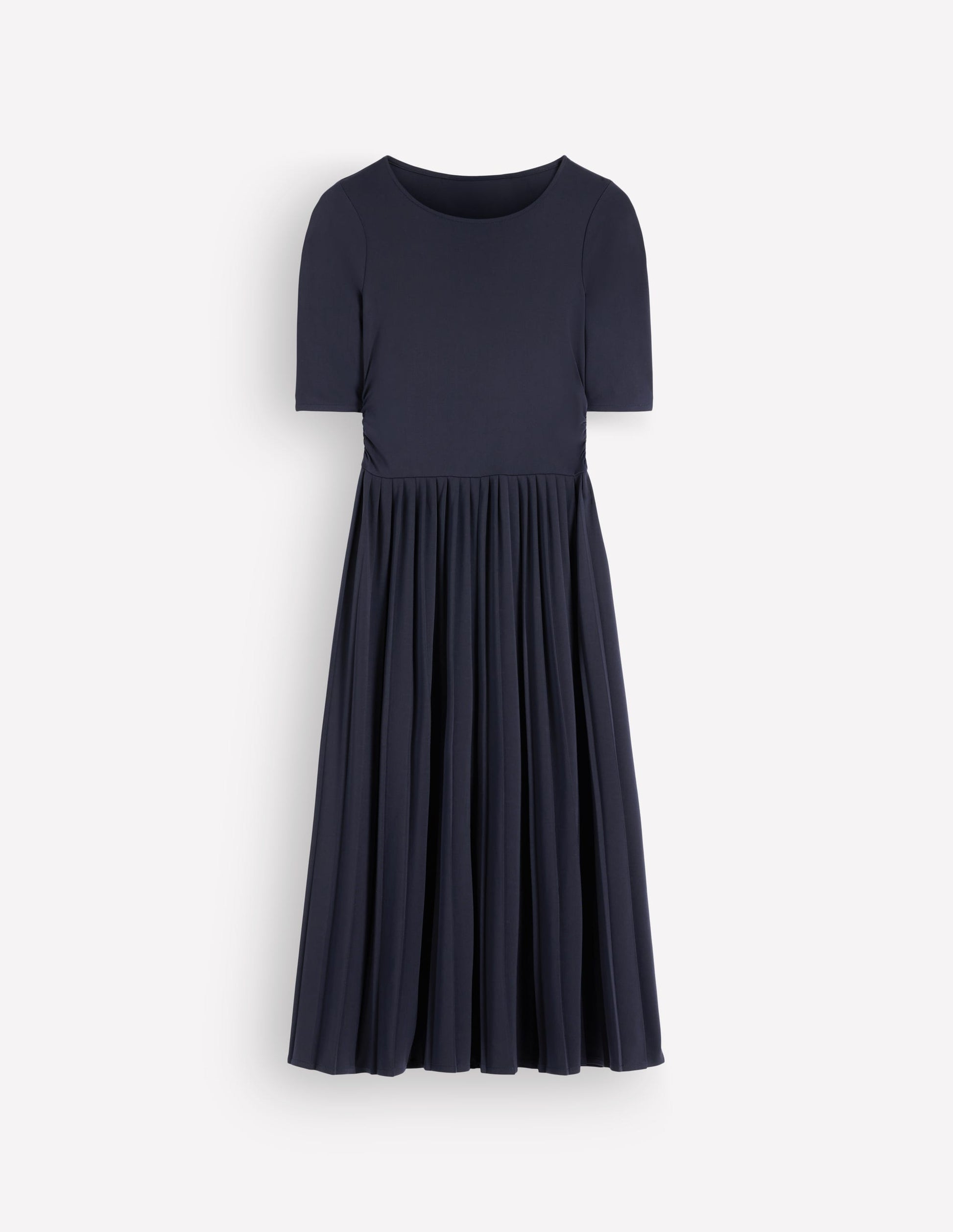 Plissiertes Jersey-Midikleid-Marineblau-7