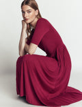 Plissiertes Jersey-Midikleid-Rote Beete