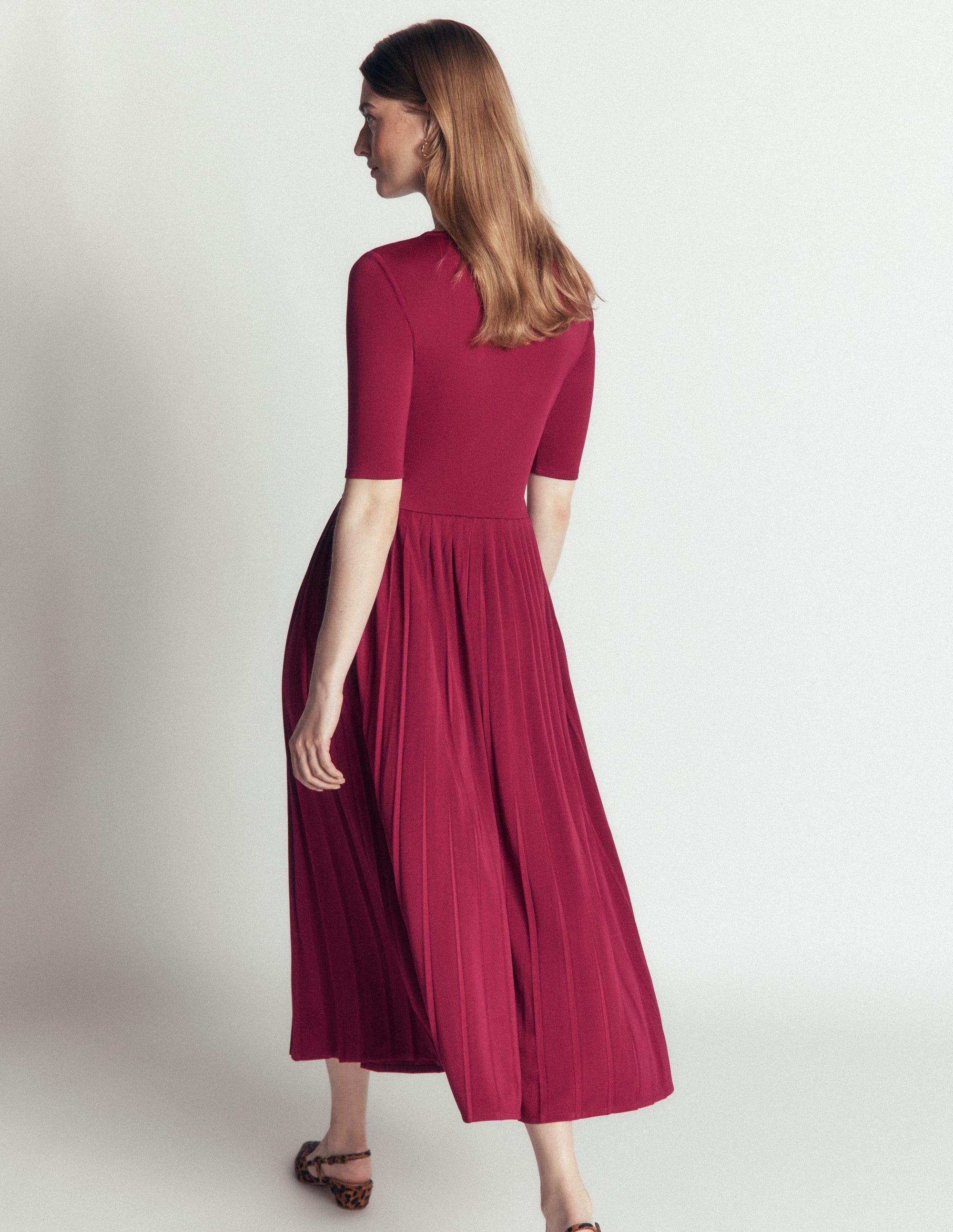 Plissiertes Jersey-Midikleid-Rote Beete - Image 3