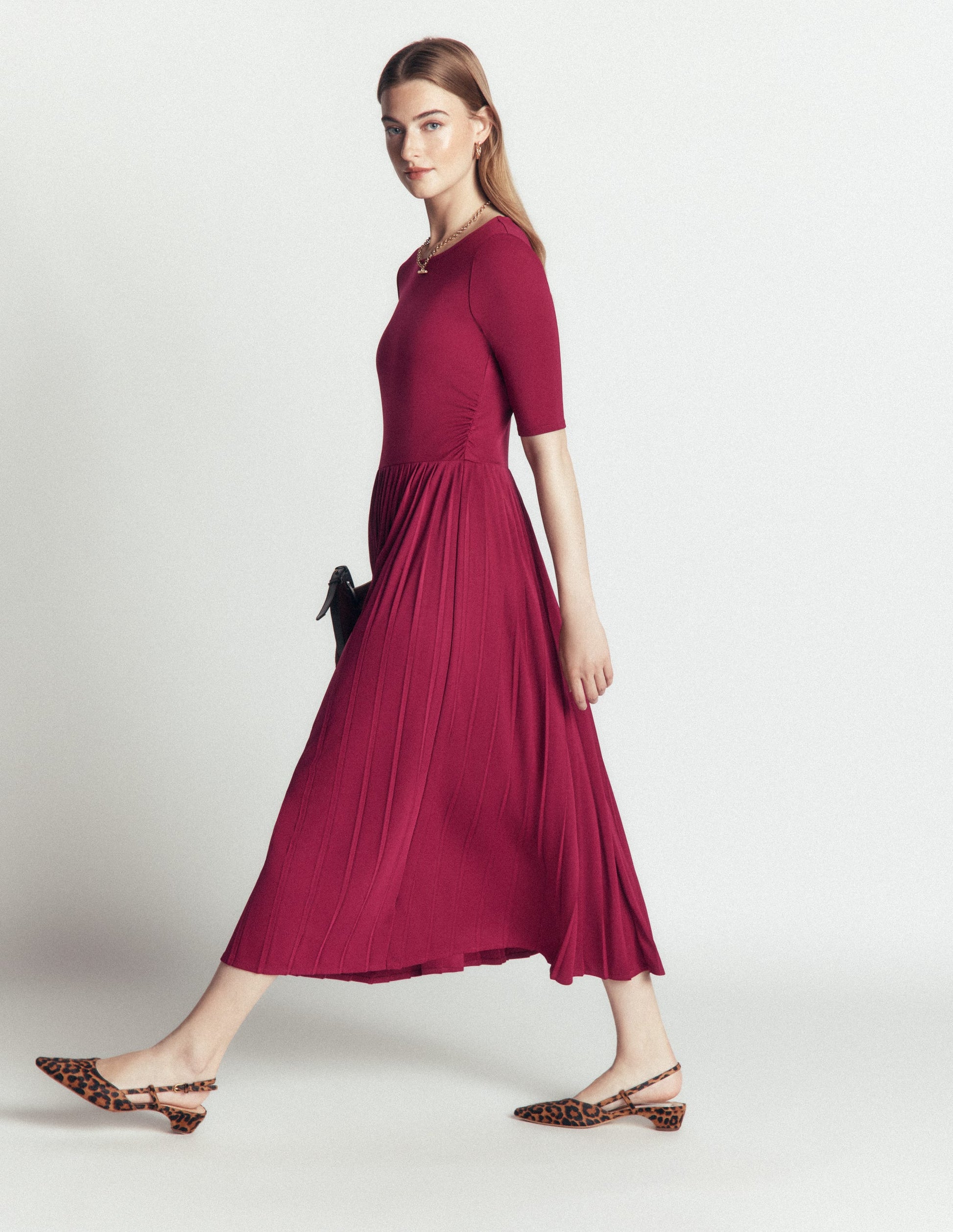 Plissiertes Jersey-Midikleid-Rote Beete-4