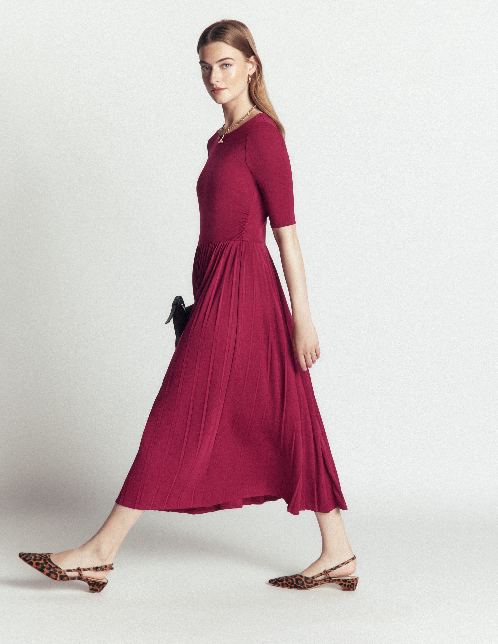 Plissiertes Jersey-Midikleid-Rote Beete - Image 4