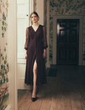 Pleated Tulle Midi Dress-Dark Cherry