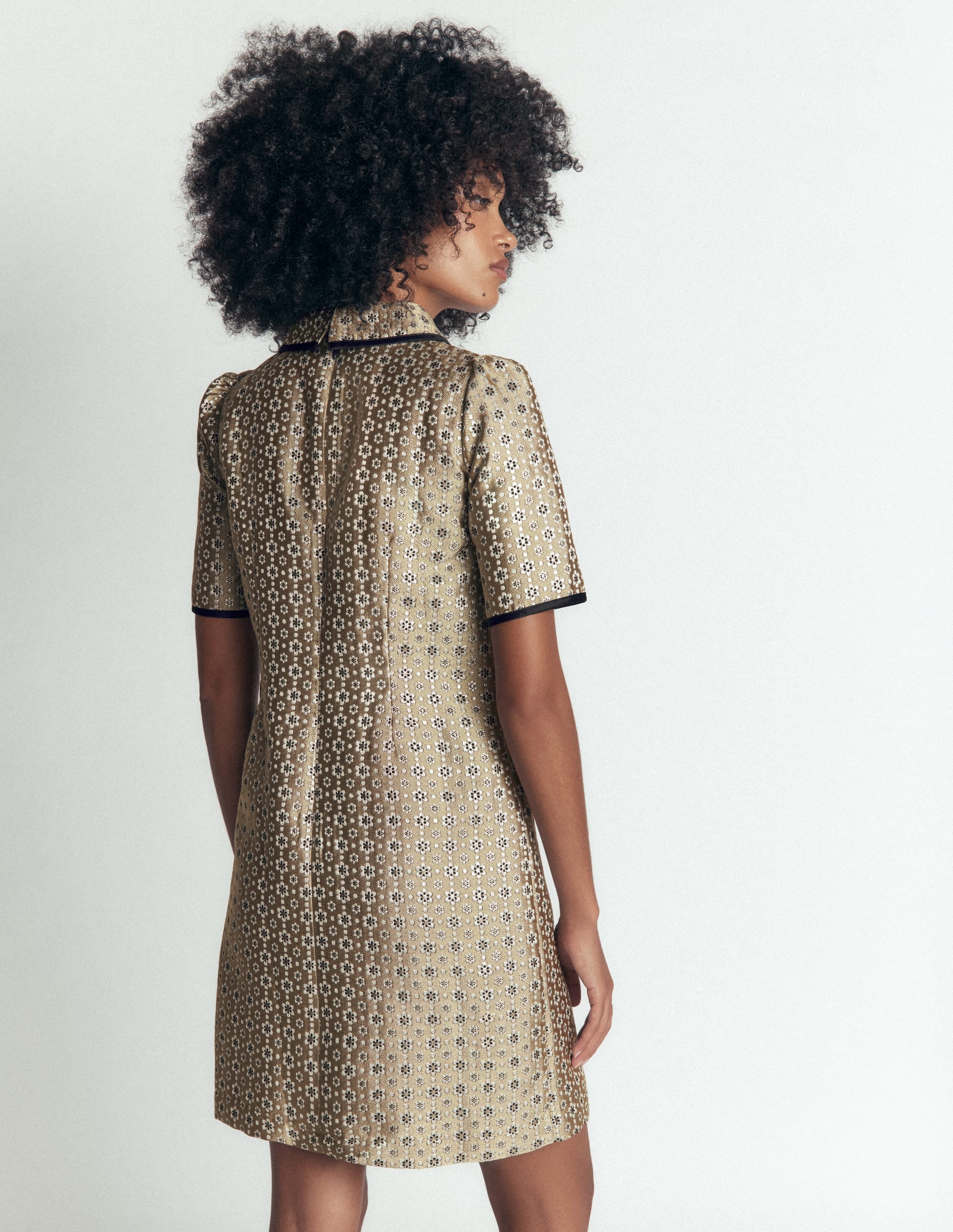 Etuikleid mit Zierschleife und Taschen-Gold, Jacquard - Image 4