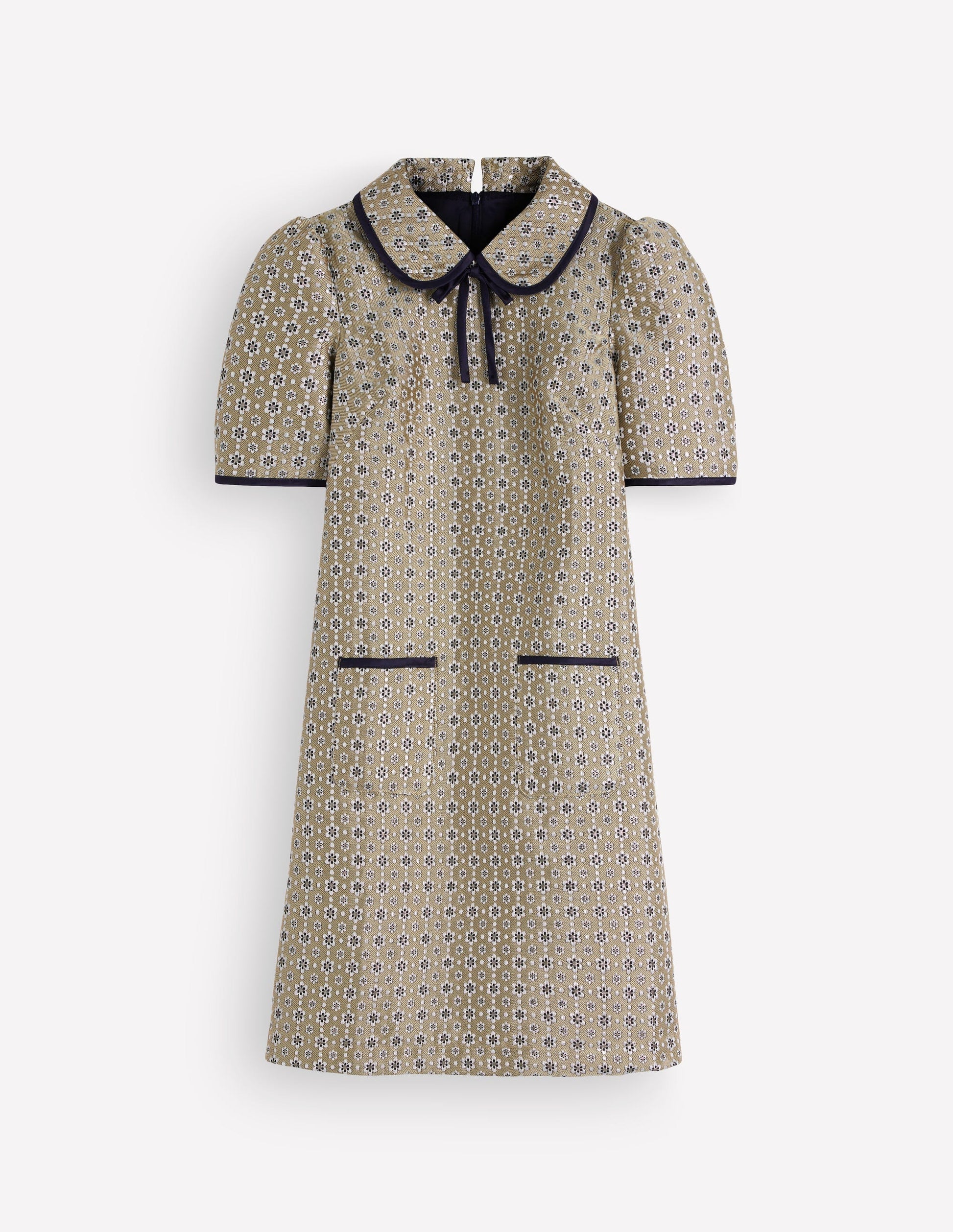 Etuikleid mit Zierschleife und Taschen-Gold, Jacquard-7